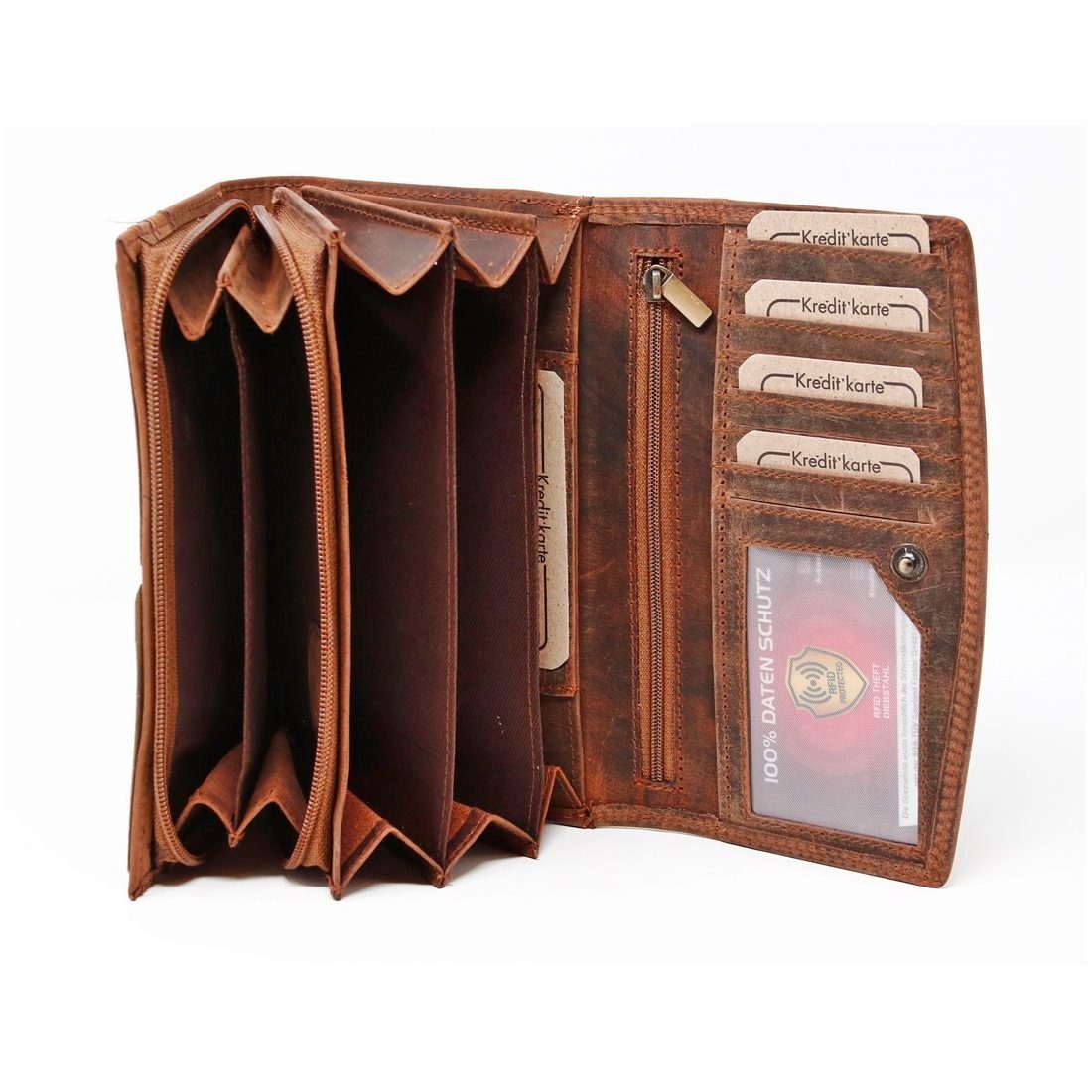 Leder Pferdekopf Münzfach Damen Motiv großes Börse Portemonnaie, SHG Geldbörse Lederbörse RFID Schutz + Kartenfächer 17