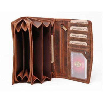 SHG Geldbörse Damen Börse Lederbörse Portemonnaie, großes Münzfach Leder + RFID Schutz Motiv Pferdekopf 17 Kartenfächer