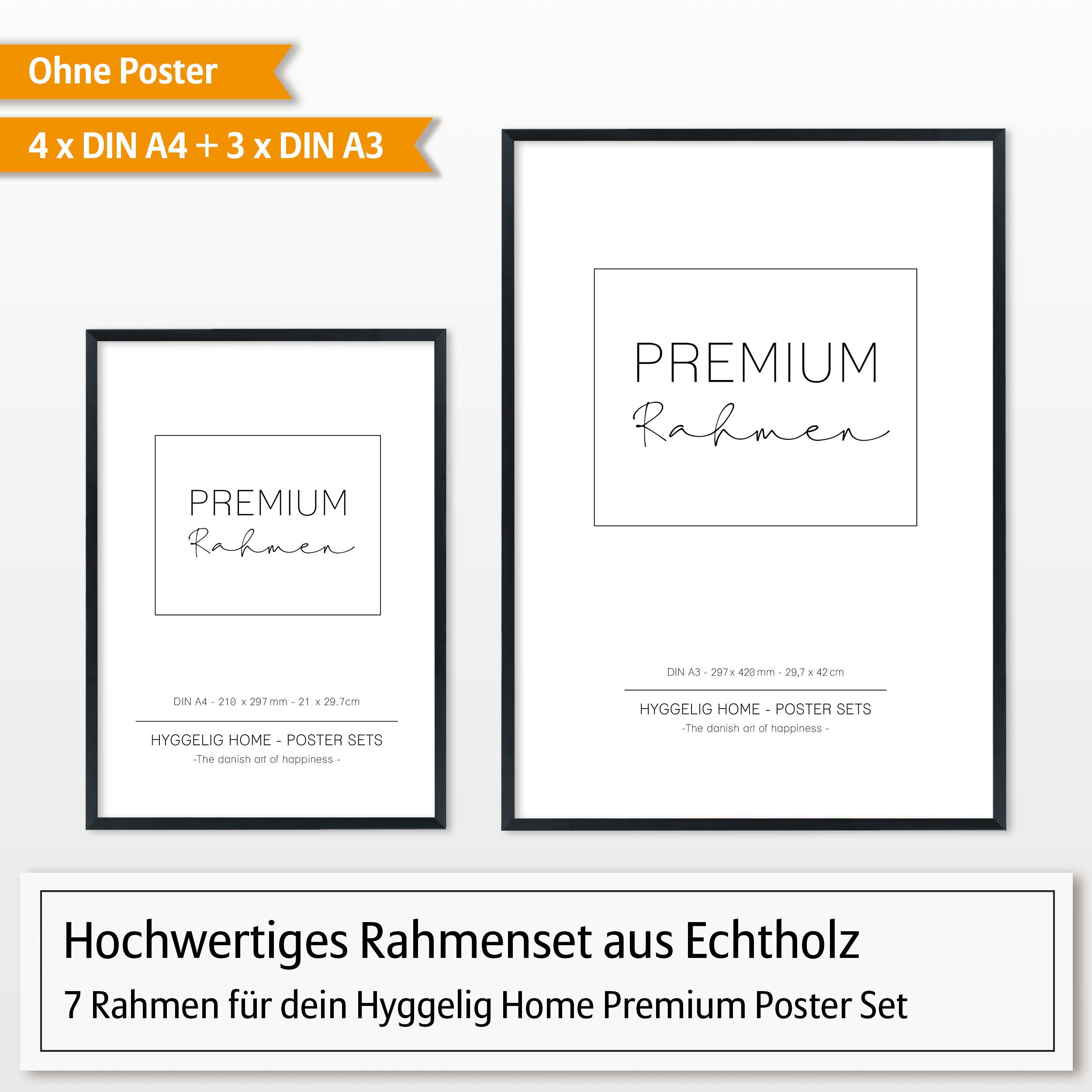 Hyggelig Home Bilderrahmen-Set Premium Fotorahmen Set – 7 hochwertige Holzbilderrahmen in schwarz