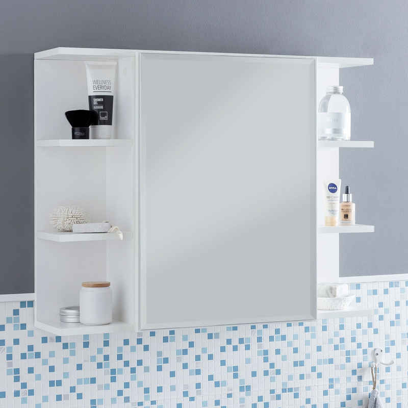 FINEBUY Spiegelschrank FB51815 (Hängeschrank Weiß 80x64,5x20cm, Badregal Modern) Badezimmerschrank mit Spiegel, Schränkchen Bad