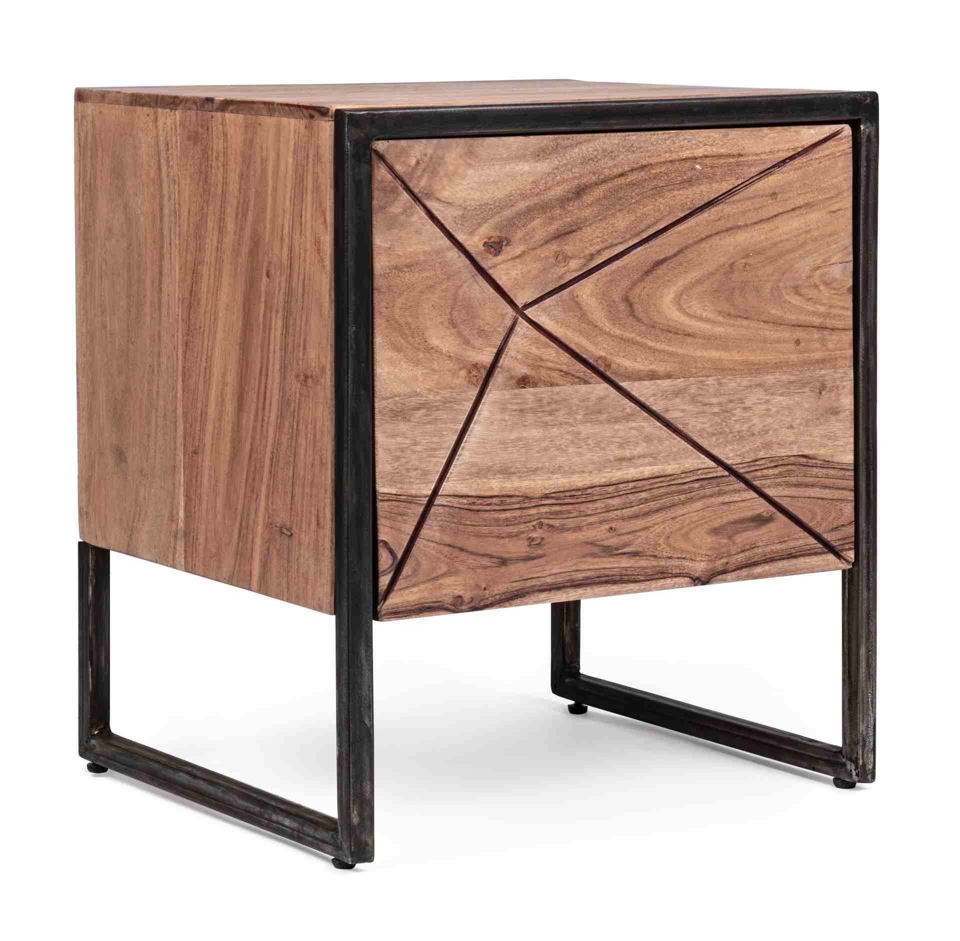 Bizzotto Nachttisch Egon aus Akazienholz, 45 cm, Push-to-Open Verschluss