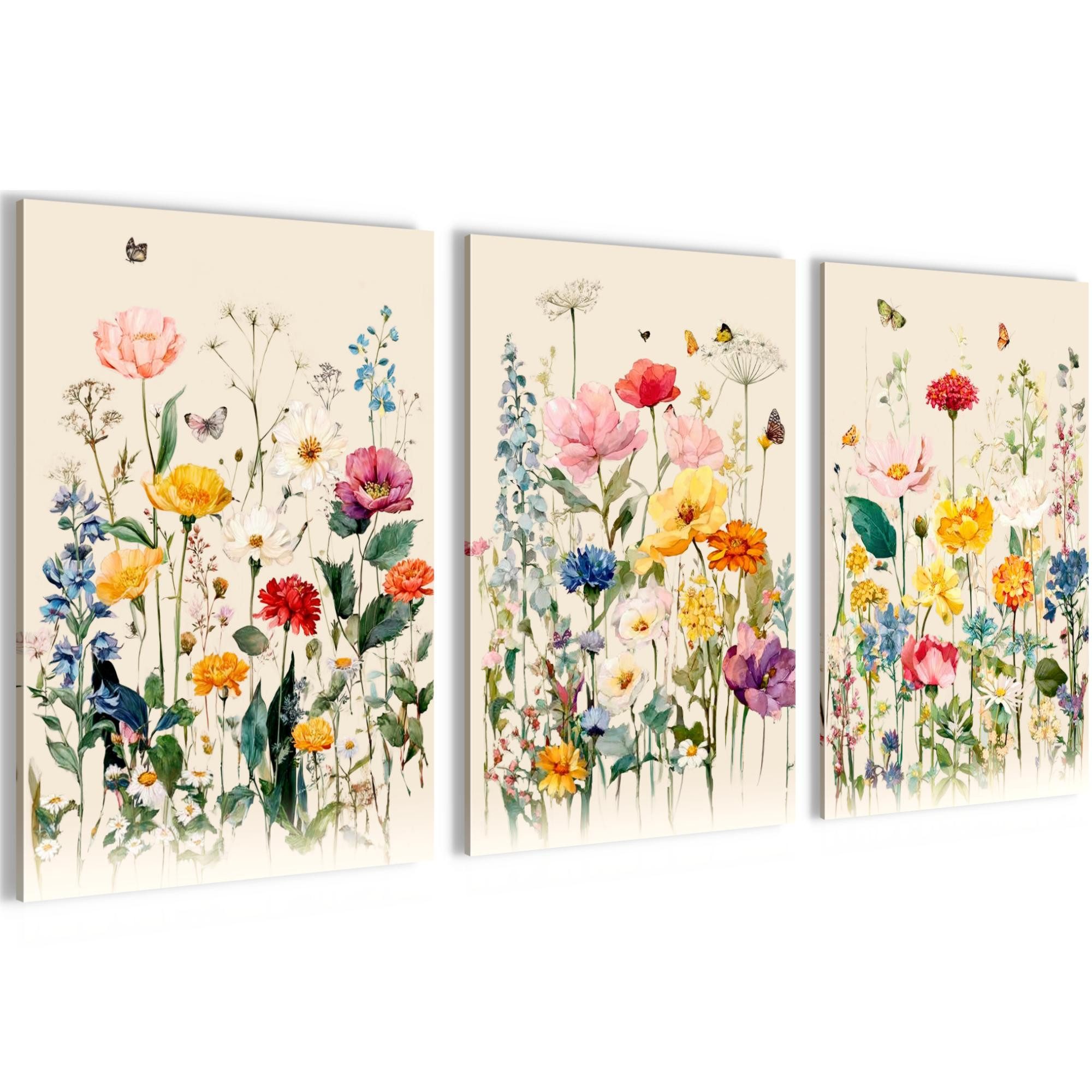 Novart Wandbild Wandbilder Set Wohnzimmer Schlafzimmer Blumen Blumenwiese N0408