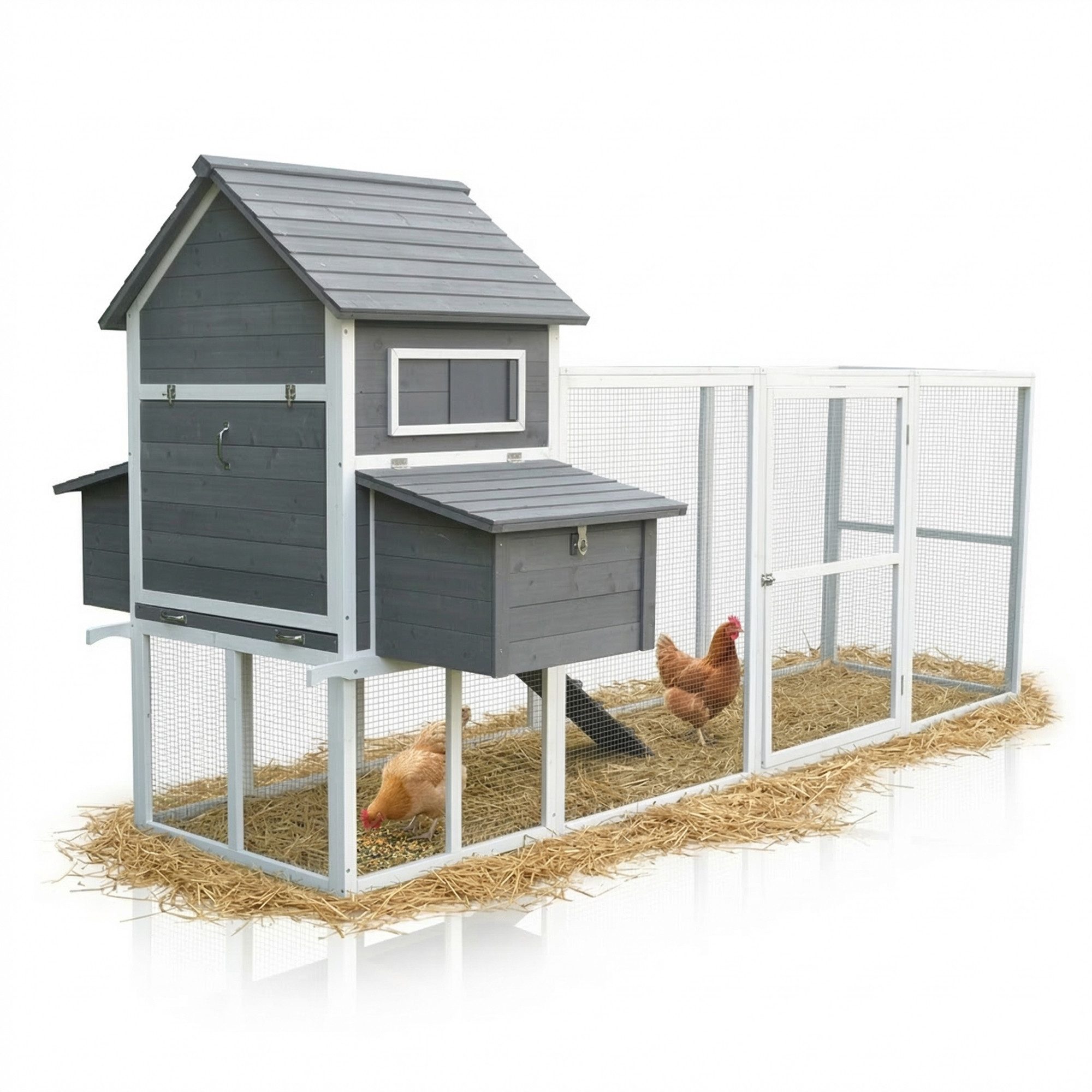 Mucola Hühnerstall Hühnervoliere Hühnerhaus Geflügelstall Hühner Freigehege, 2 Nestboxen mit insgesamt 4 Legenestern, XXL Freilaufgehege