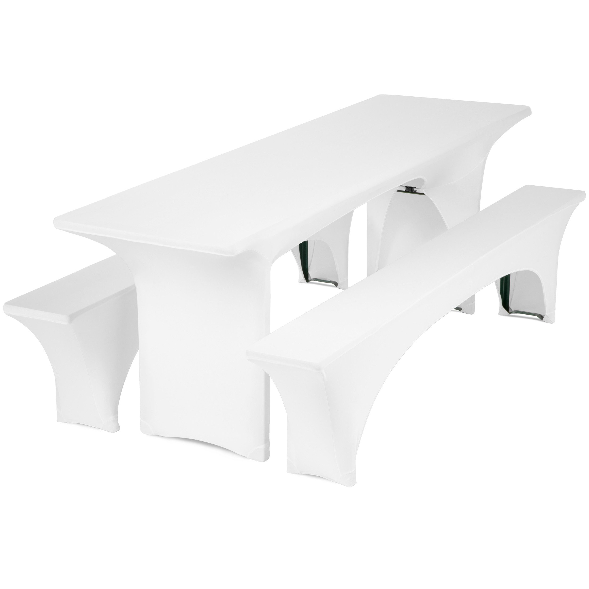 Gräfenstayn Hussen-Set Biertischhussen Bierzeltgarnitur 3 tlg, 70x220cm Weiß, Biertischhussen 3 tlg Bierzeltgarnitur 50cm oder 70cm breite