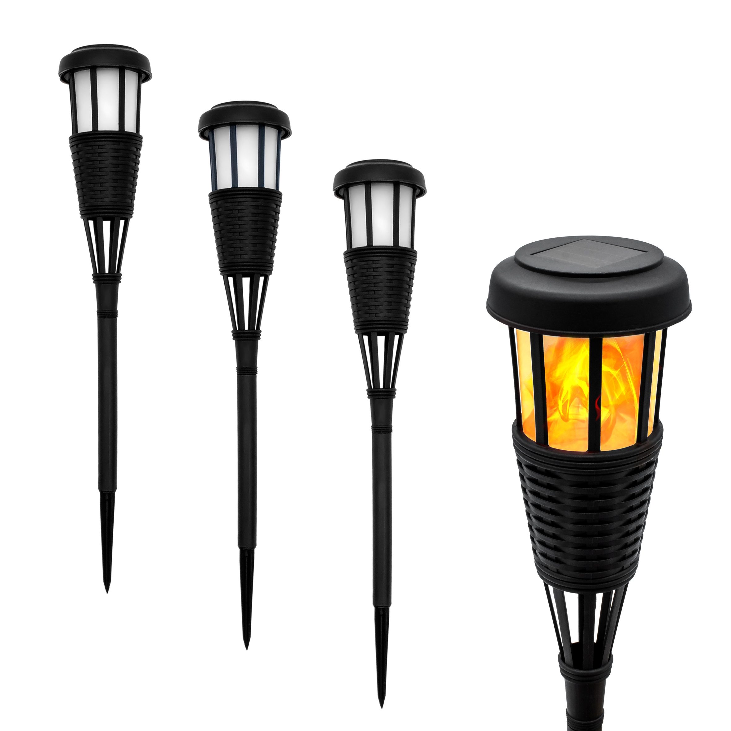 Spetebo LED Gartenfackel in Rattan Optik - Solarleuchte 48 x 10 cm, Solarlampe, LED fest integriert, warm weiß, mit Flackereffekt
