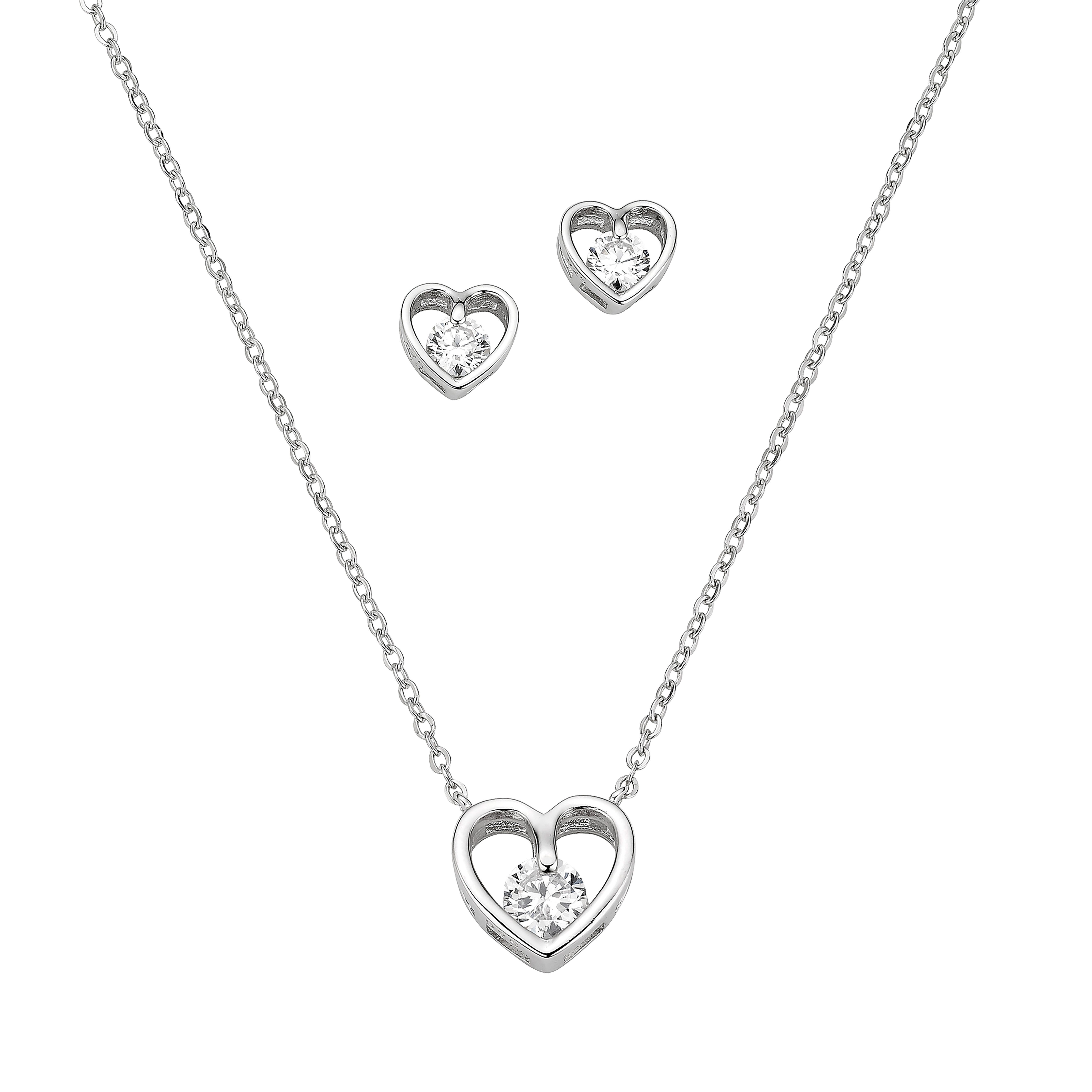 Ohrring und Ketten Set Multipack Schmuck Geschenk Silber 925 Halskette Ohrstecker Herz