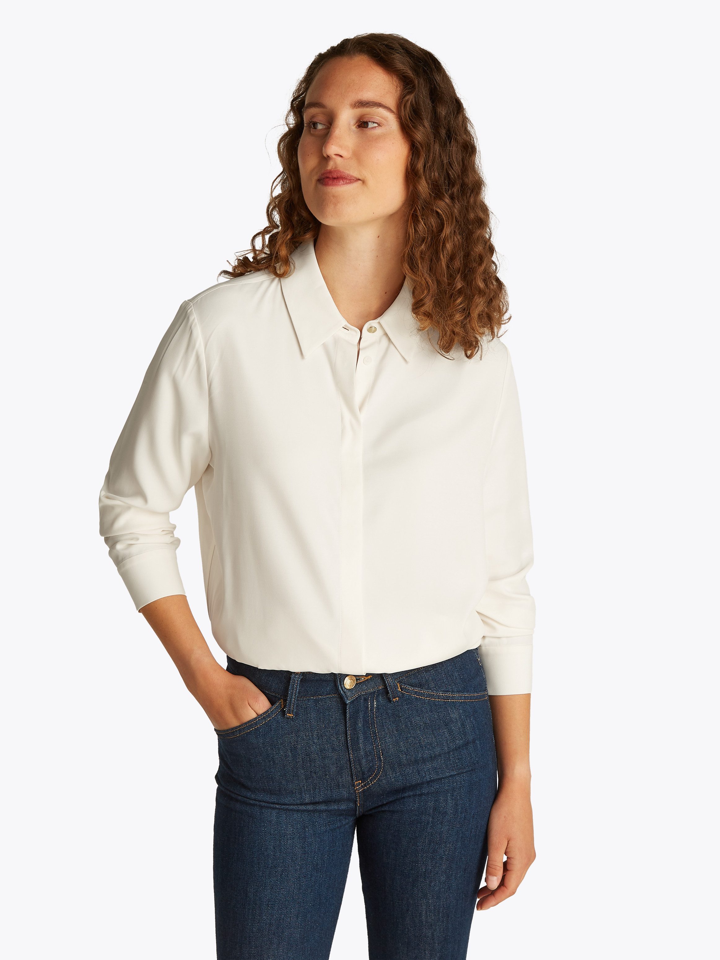 Tommy Hilfiger Hemdbluse SOFT VISCOSE REGULAR LS SHIRT in Unifarbe, mit Met günstig online kaufen