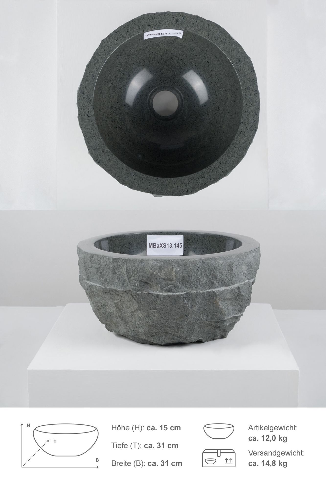 wohnfreuden Aufsatzwaschbecken Erosi Andesit Waschbecken 30 cm anthrazit (Kein Set), 101660_MBaXS13.145