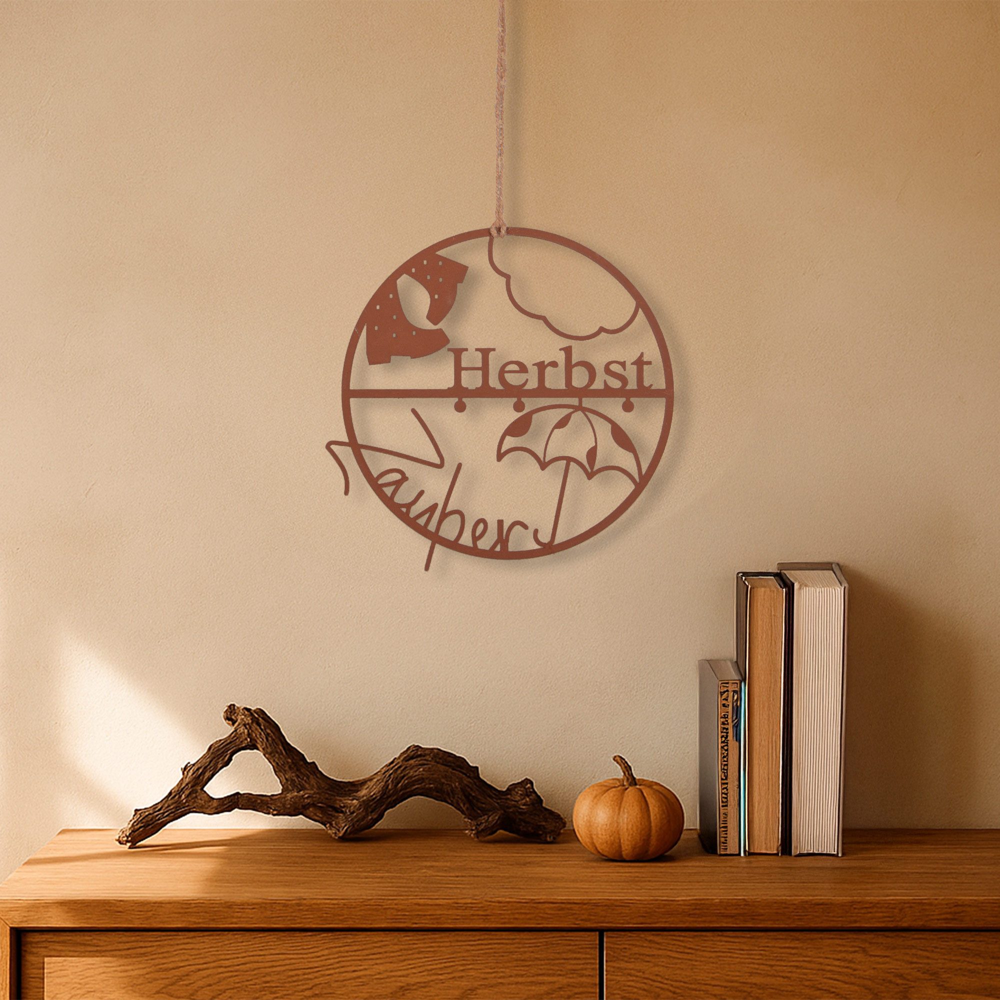 UNUS HOME Wanddekoobjekt Dekohänger Herbst Zauber runder Dekoring (ca. 25 cm, rost), Metall-Aufhänger Herbstzauber, Fensterbild, Deko zum Aufhängen – Bild 2 von 5