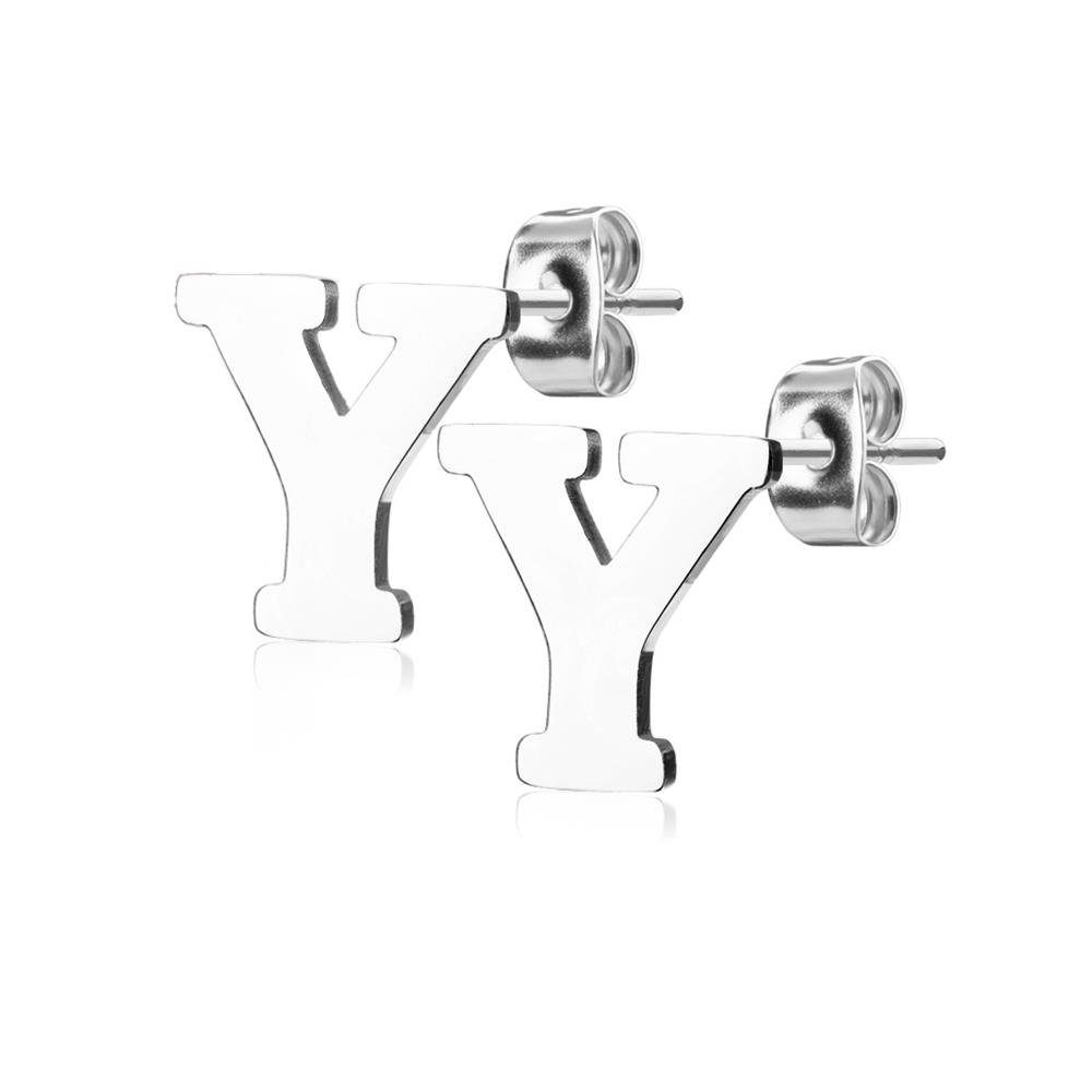 BUNGSA Ohrstecker-Set Ohrstecker Buchstaben Silber aus Edelstahl Damen (1 Paar (2 Stück), 2-tlg), Ohrschmuck Ohrringe Y