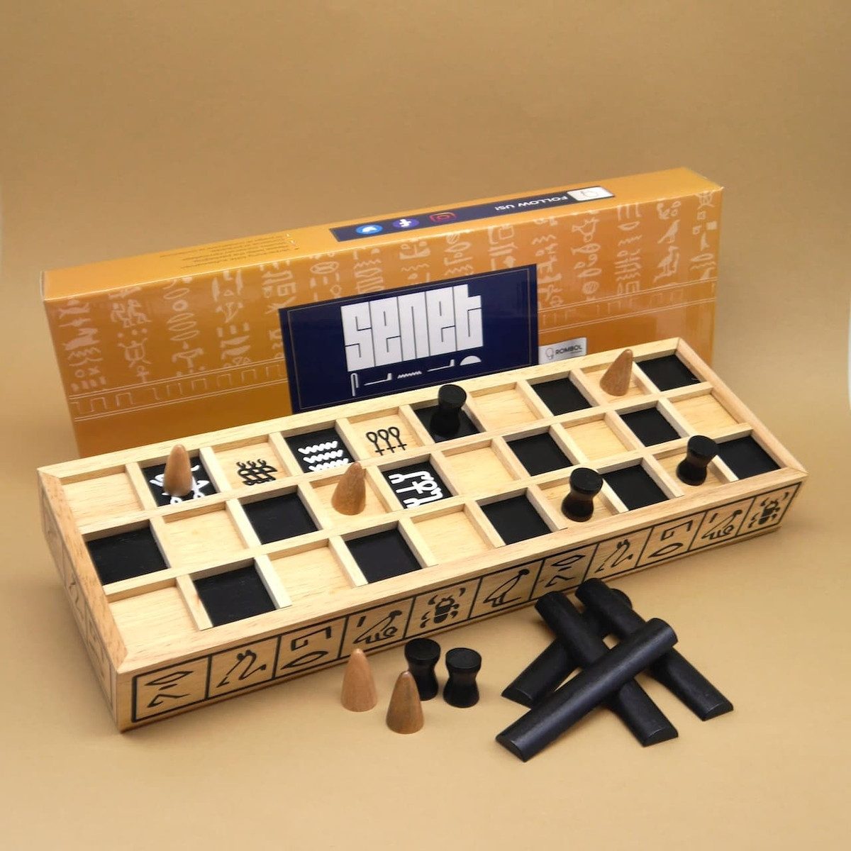 ROMBOL Denkspiele Spiel SENET - antikes, altägyptisches Brettspiel, Brettspiel, Holzspiel