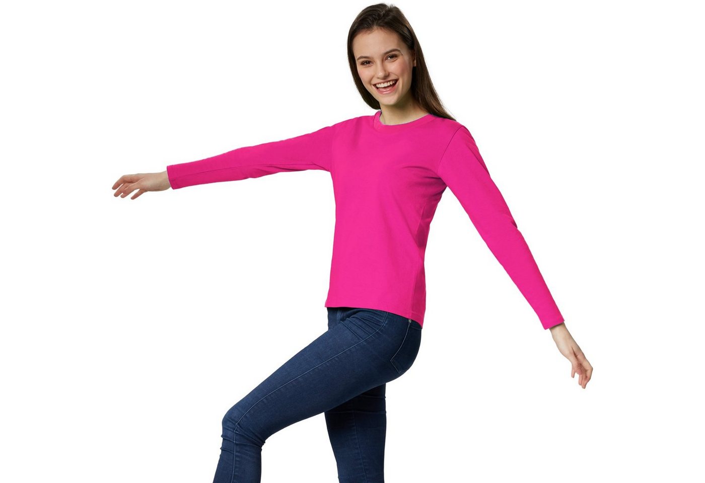 dressforfun Langarmshirt Langarmtop, Für viele Outfits & Auftritte, Rundhals mit (Ärmelshirt, Konfektionsgröße M in pink) Einfarbiges Langarm-Shirt für Frauen, Fester Stoff, hoher Tragekomfort