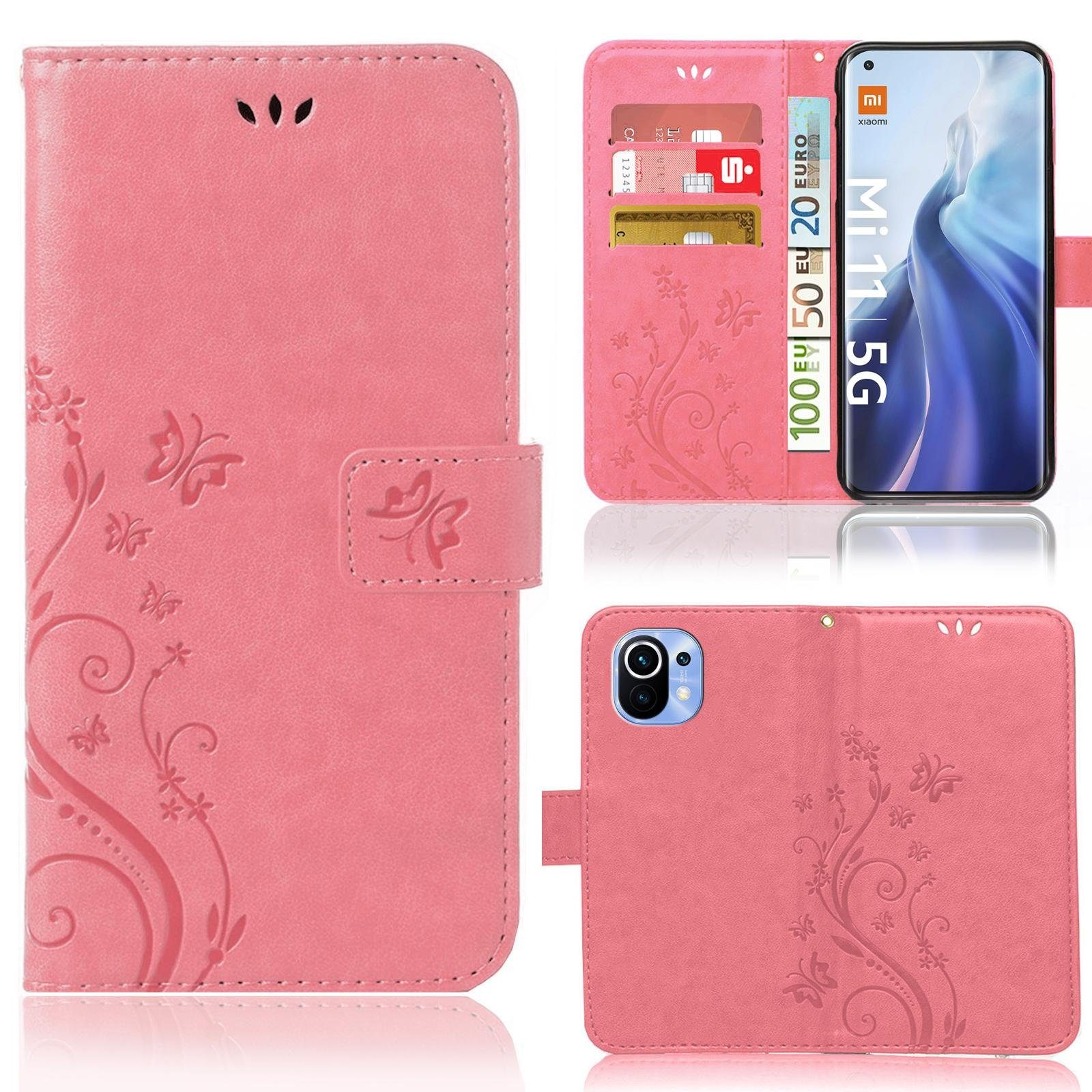 Numerva Handyhülle Bookstyle Flower Handytasche Schutzhülle für Xiaomi Mi 11, Klapphülle Flip Cover mit Blumenmuster