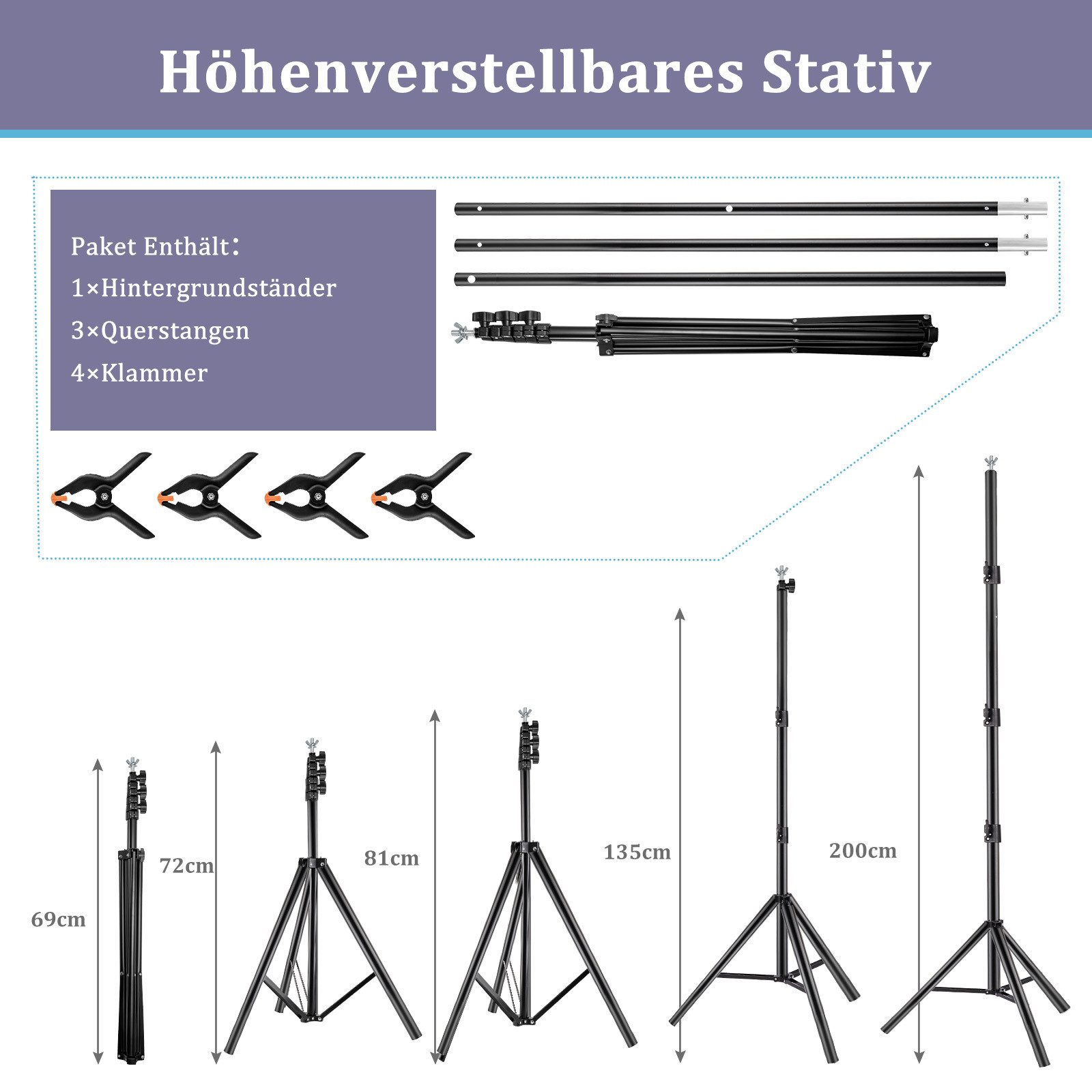 Youyijia Kamerazubehör-Set 2 m Ständer-Set T-förmige tragbare Hintergrundstütze
