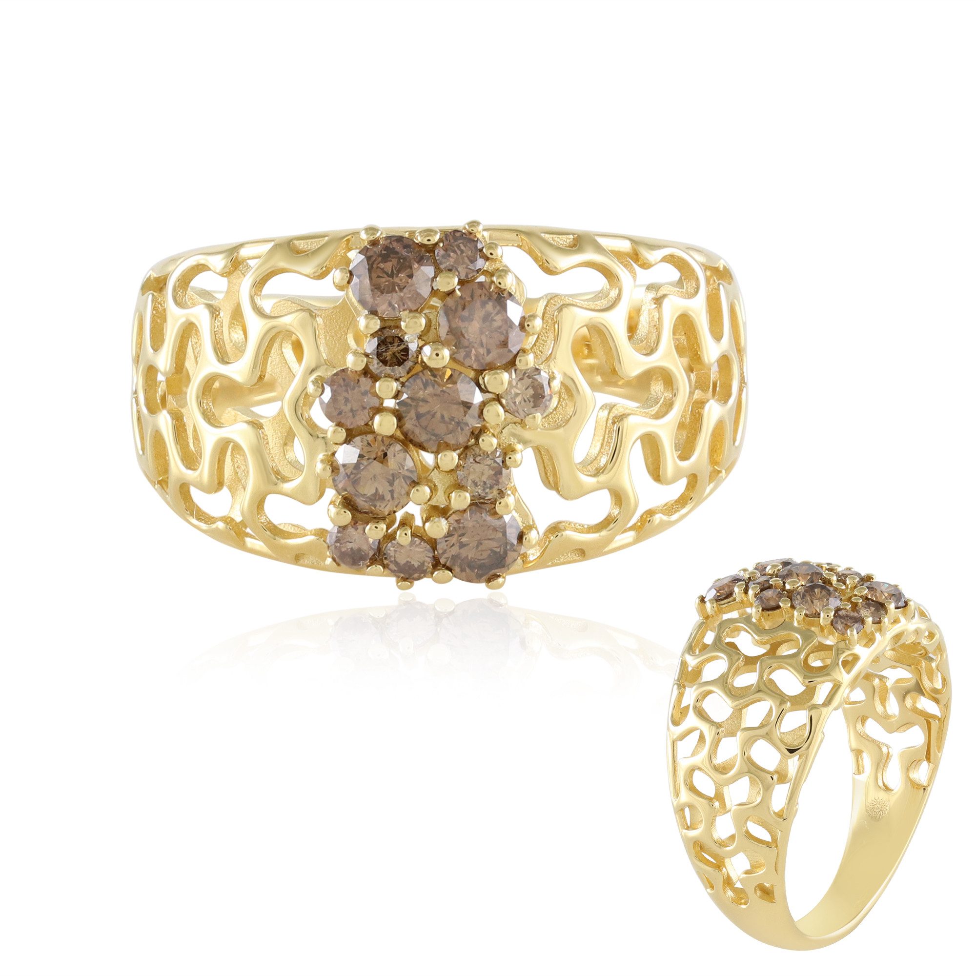 Cavill Diamantring Champagner-Diamant-Ring aus vergoldetem Silber (1-tlg)