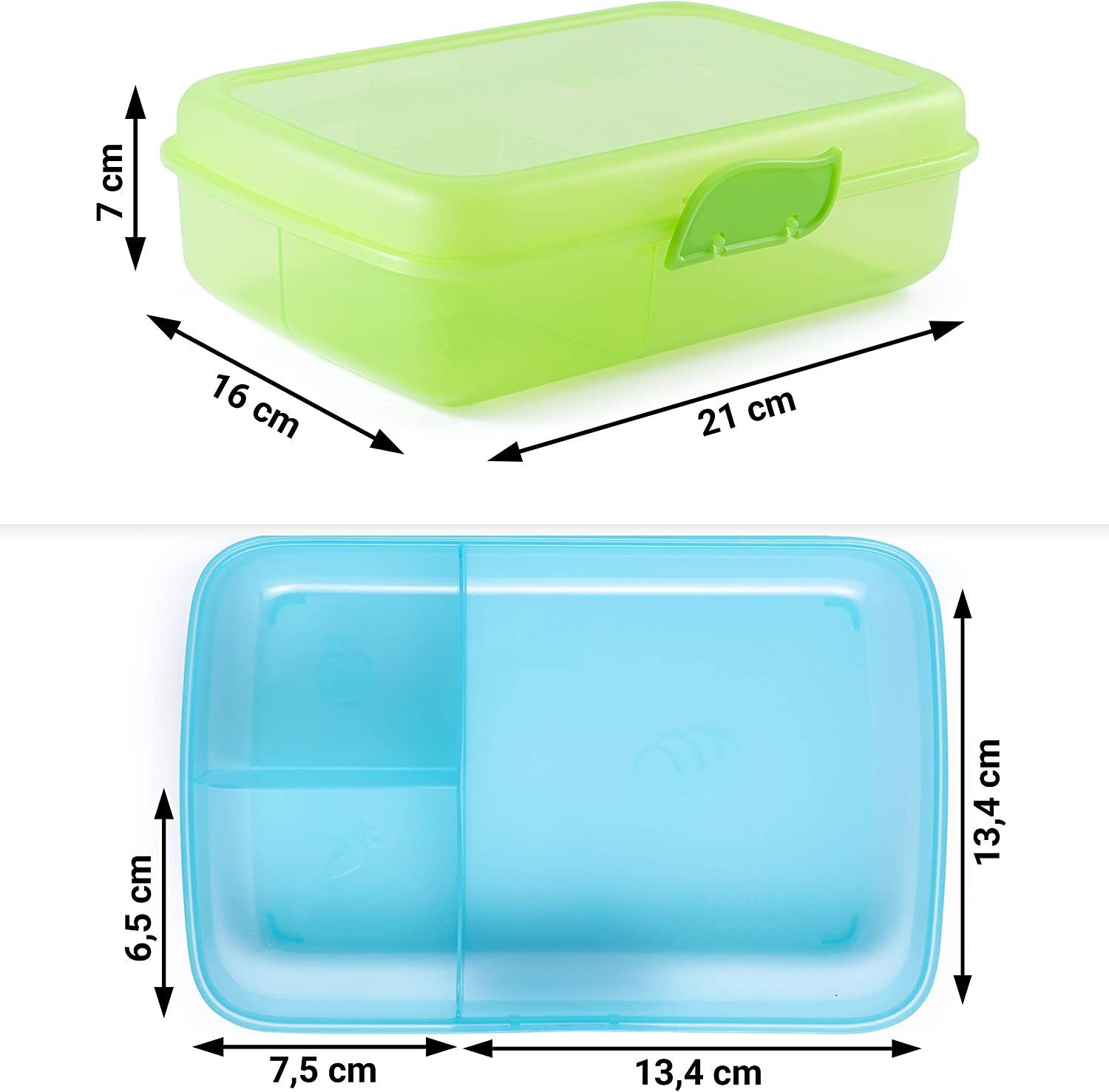mit 2friends Lunchbox Lunchbox, 100% Fächern Brotdose 2er ohne grün Kunststoff, recyclebar Clickverschluss, und Schraubdeckeldosen), Set. Frühstücksbox, 2 blau, und (Set, 2-tlg., BPA,