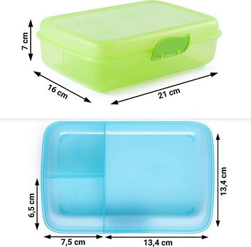 2friends Lunchbox 2er Set. Brotdose mit Fächern und Clickverschluss, Lunchbox, Kunststoff, (Set, 4-tlg., 2 Lunchboxen und 2 Dosen), Frühstücksbox, ohne BPA, grün und blau, 100% recyclebar