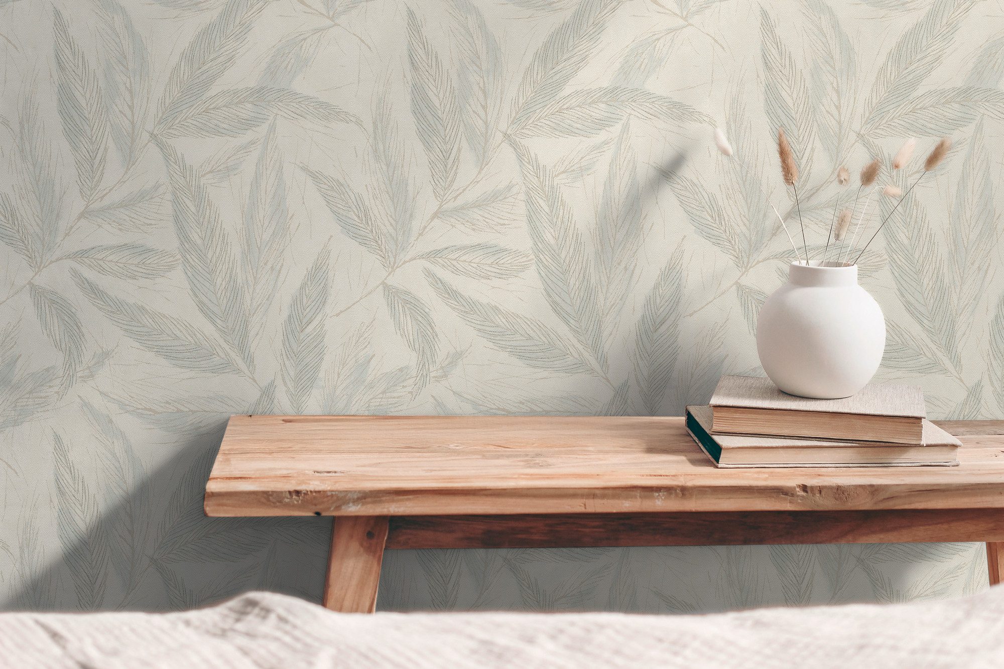 A.S. Création Vliestapete mit Blätter-Design natürliche Eleganz, strukturiert, matt, (1 St), Dekorative Vliestapete mit filigranem Blattmuster