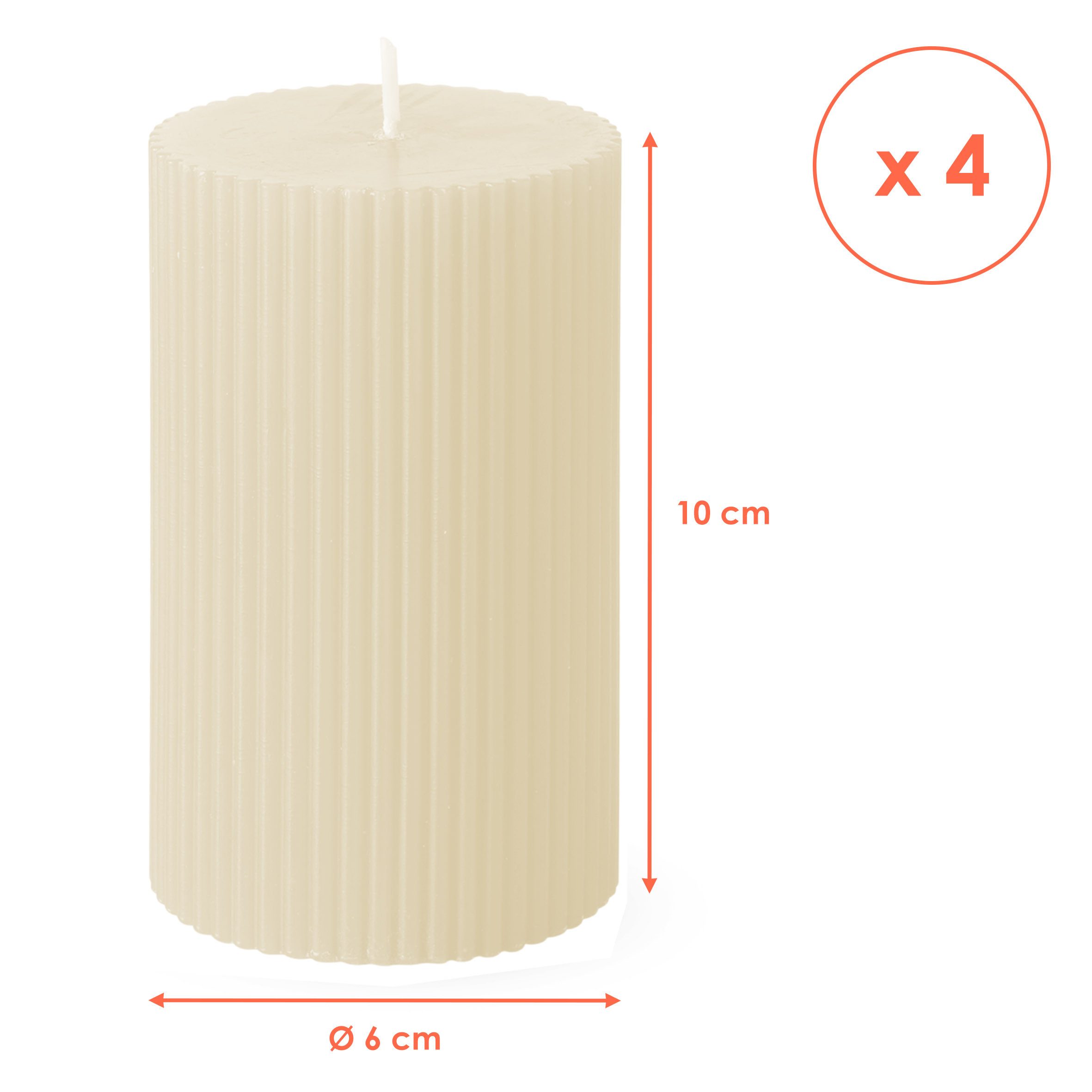 Spetebo Stumpenkerze geriffelt im 4er Set - 10 x 6 cm (Anzahl, 1-tlg., Stüc günstig online kaufen