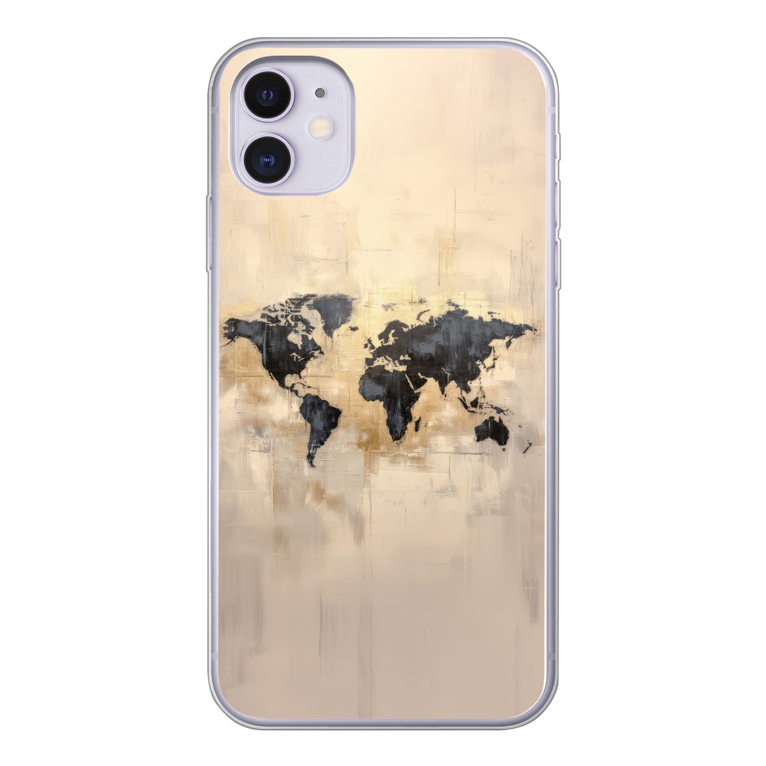 MuchoWow Handyhülle für Apple iPhone 11 Weltkarte - Gold - Schwarz - Abstrakt, Smartphone-Bumper, Print, Handy Schutzhülle Dünn