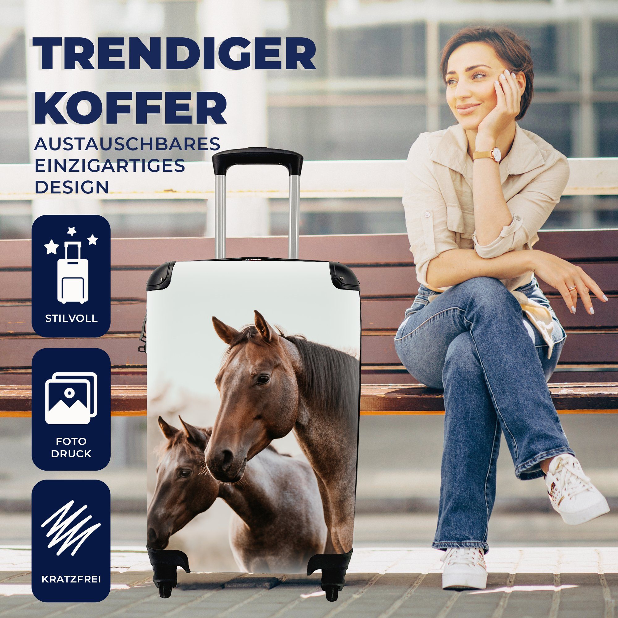Natur Reisetasche für Handgepäckkoffer Reisekoffer Trolley, Handgepäck - - 4 Ferien, Rollen, Pferde rollen, mit MuchoWow Braun,
