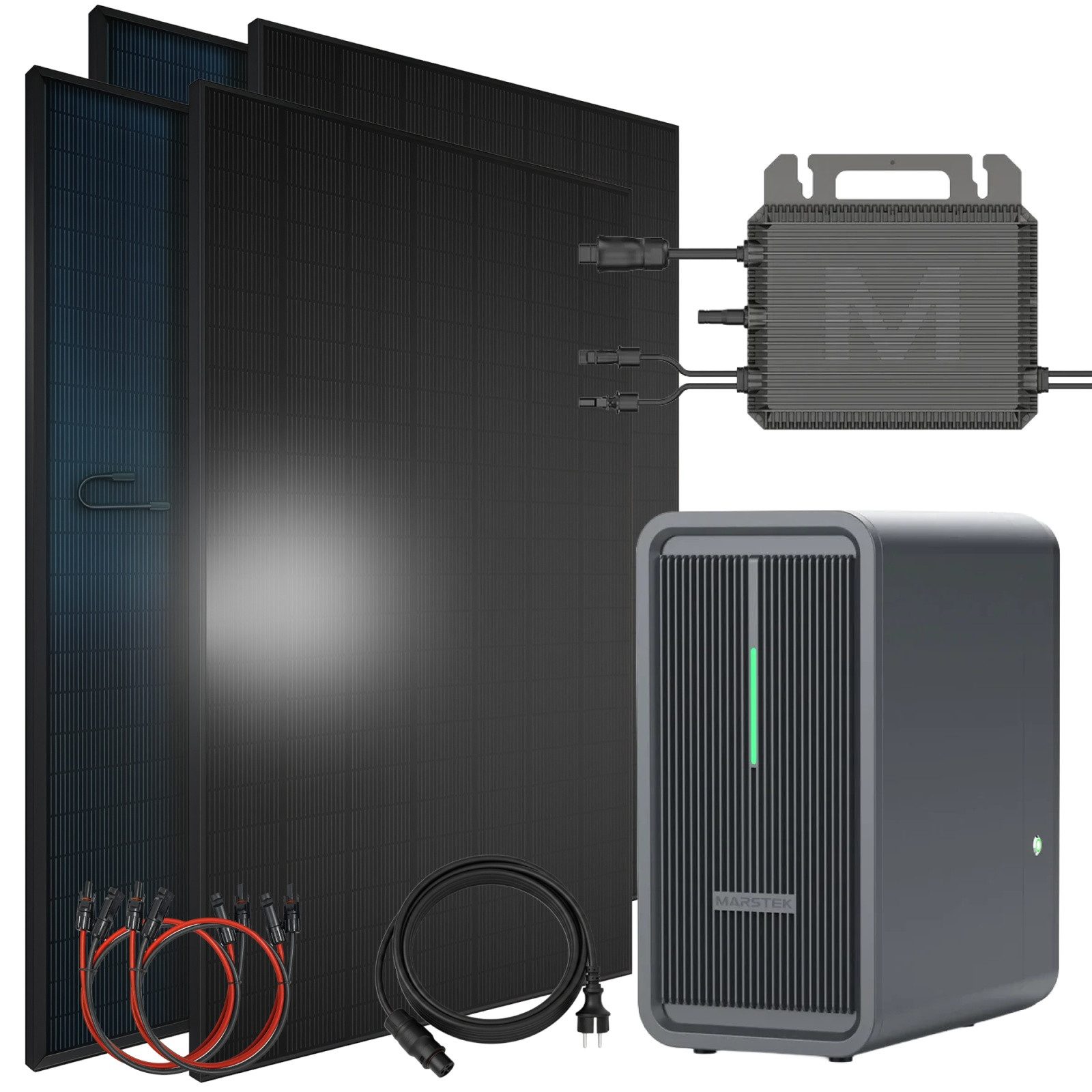 SUNNIVA Balkonkraftwerk 1840W Balkonkraftwerk mit 2,24 kWh Speicher Marstek B2500-D, (BIFAZIAL FULLBLACK komplett Steckdose, PV Solaranlage Komplettset mit Solarspeicher, 4x 460W N-Type Glas-Glas Bifacial Module)
