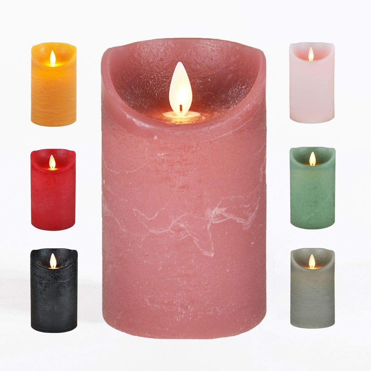 JACK LED-Kerze LED Echtwachskerze Kerze 10 / 12,5 / 15 cm Timer Ø 7,5cm Wachskerze (1-tlg), große Farb- und Größenauswahl, Echtwachskerzen mit Timerfunktion Antik Rosa