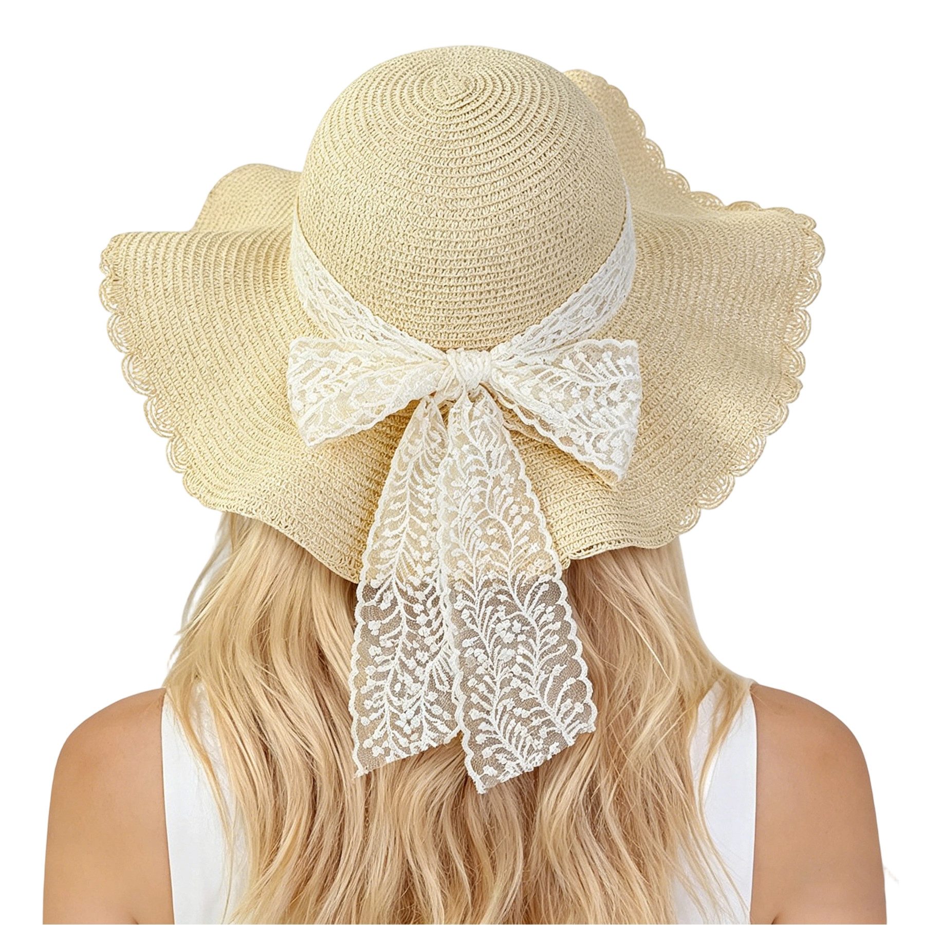 Mutig Strohhut Damen Sonnenhut Strohhut, Strandhut Sommerhut Faltbar Breiter Krempe (Eleganter Sonnenhut für Frauen, Leicht Atmungsaktiv) Sonnenschutz Hut für Strand Urlaub Reisen, Sommer Accessoire