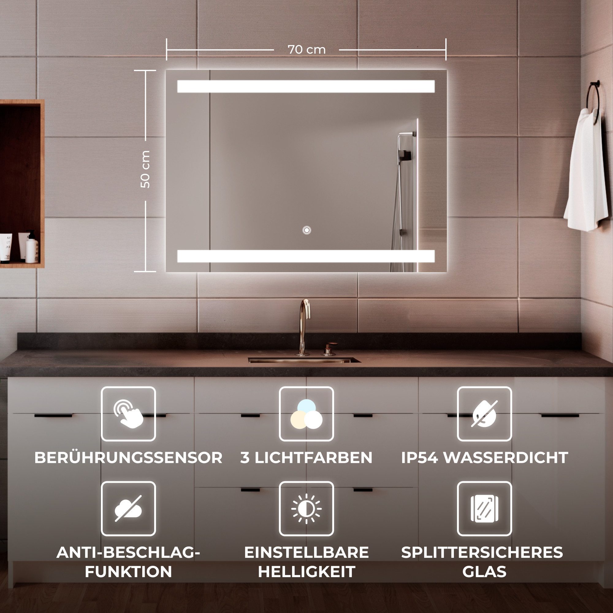 Bringer Badspiegel BRS106, Badezimmerspiegel mit Anti-Beschlag und Speicher günstig online kaufen