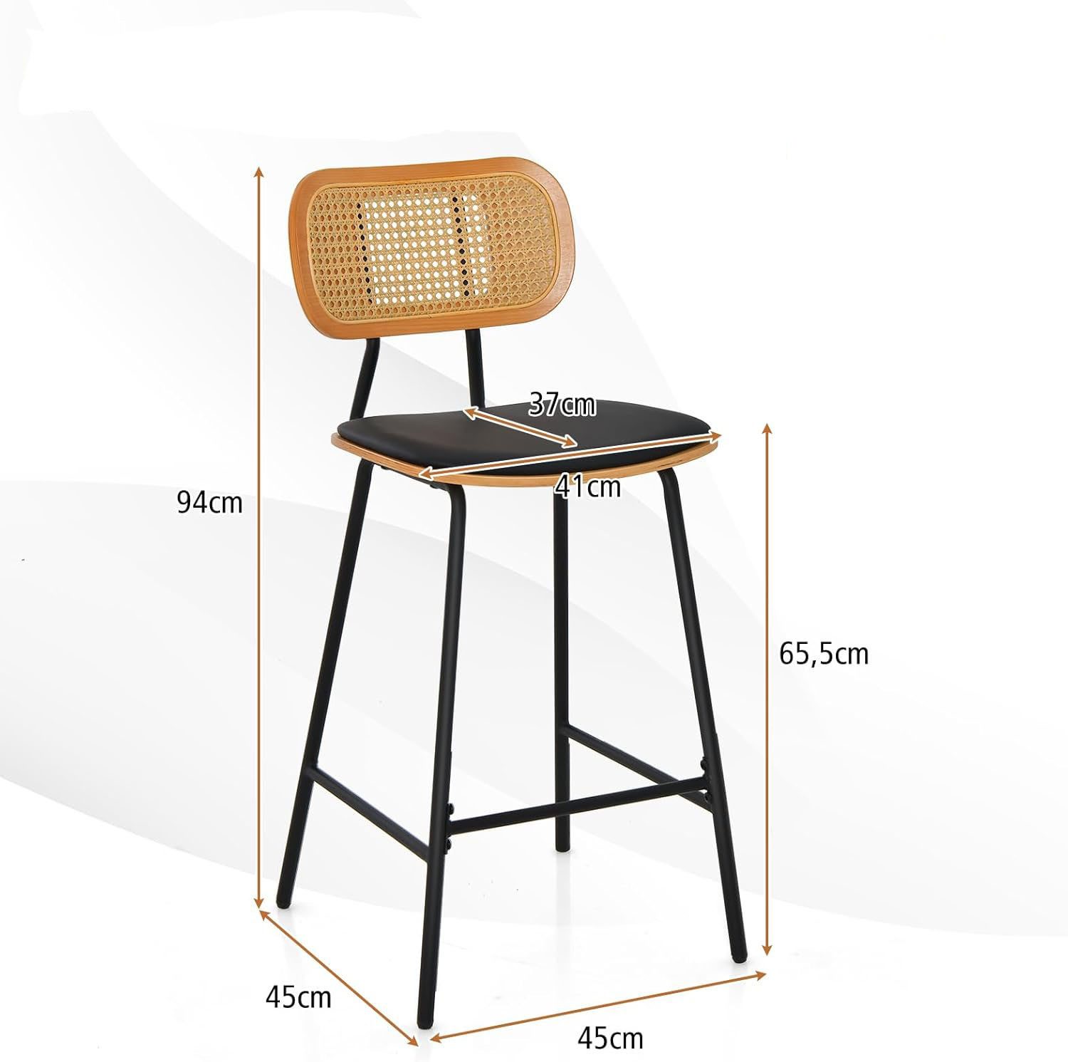 COSTWAY Barhocker, Barstuhl mit Rattan Rückenlehne, Tresenhocker mit Fußstütze