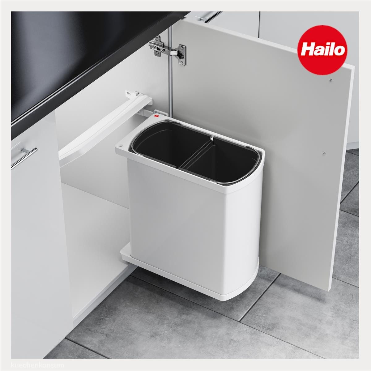 Hailo Einbaumülleimer Hailo Abfallsammler 3416001 MF Swing Duo 16 Liter weiß, 3416001 für Schrankbreite ab 450 mm mit Drehtür