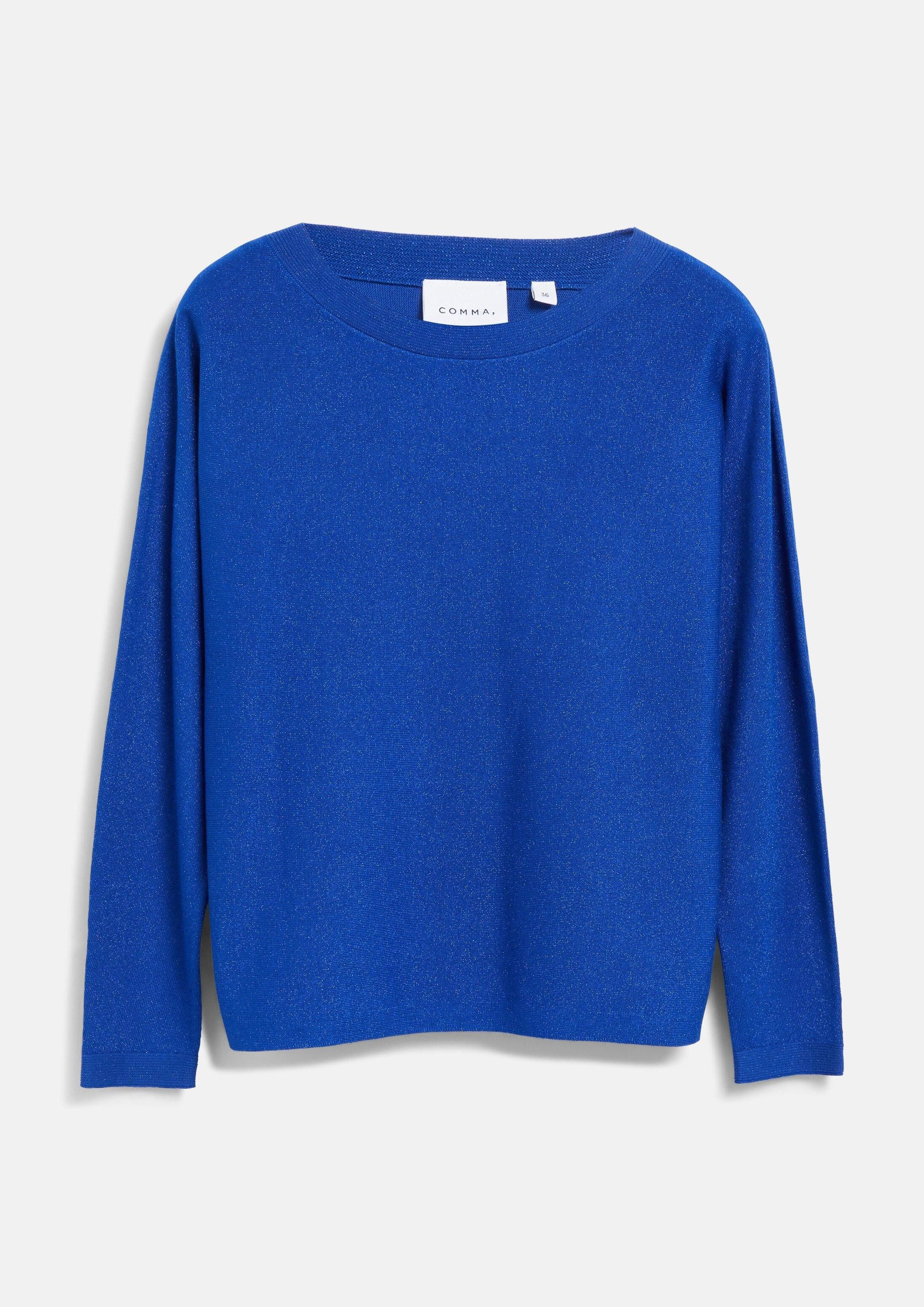 comma Longpullover Strickpullover Feinstrick-Pullover mit Glitzergarn und U-Boot-Ausschnitt
