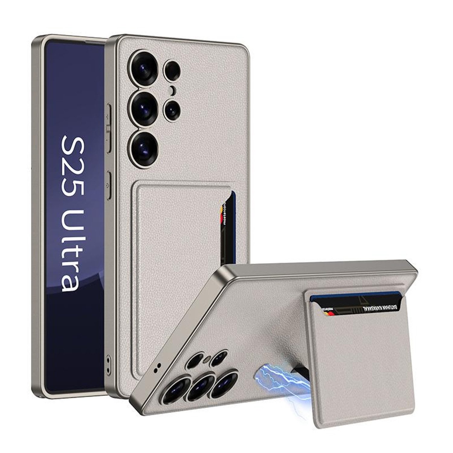 Handyhülle Für Samsung Galaxy S25 Ultra GKK Kunstleder Hülle Kartenfächern Titan