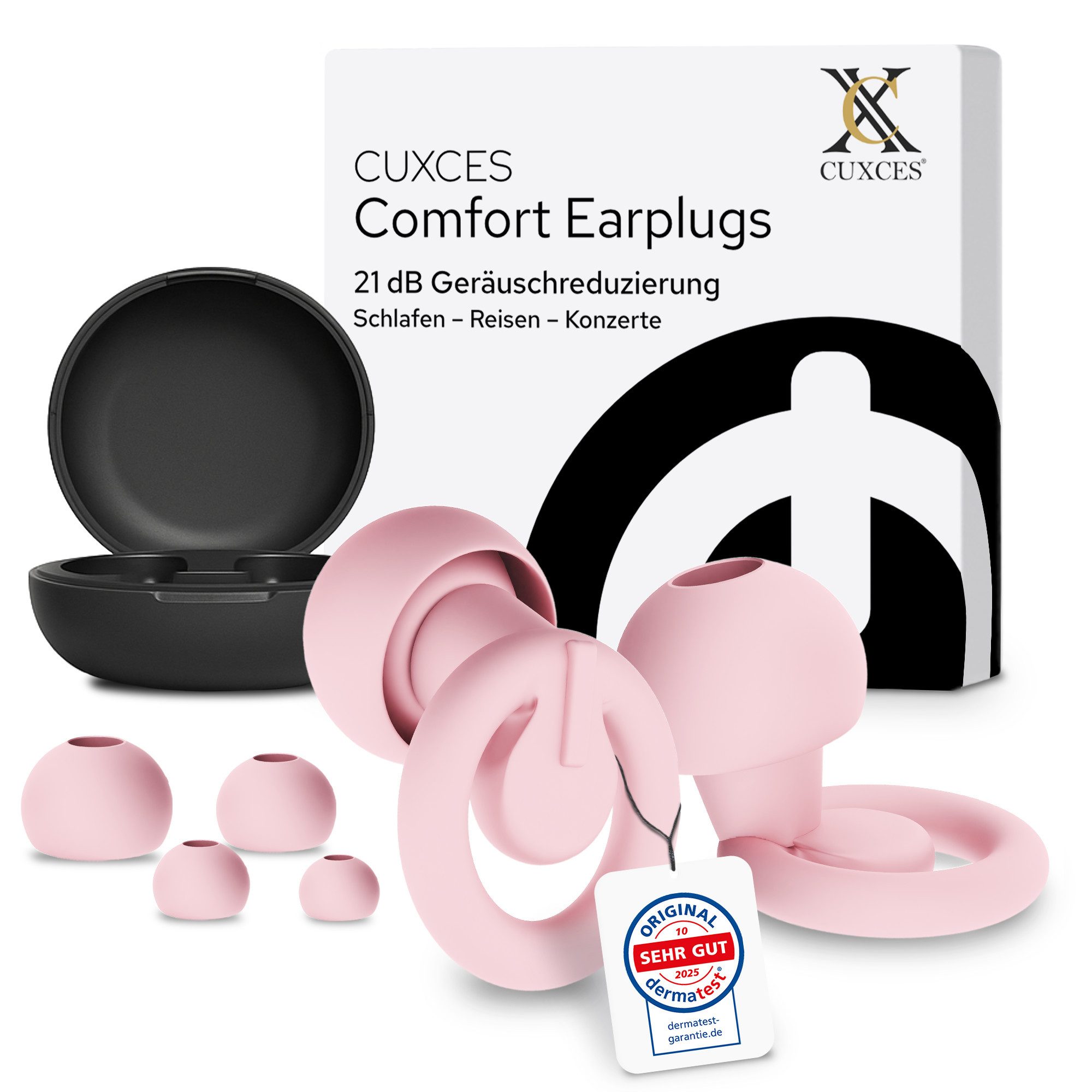 CUXCES Gehörschutzstöpsel Noise Cancelling Ohrstöpsel - 4 Größen - Schlafen, Konzerte & Flugzeug