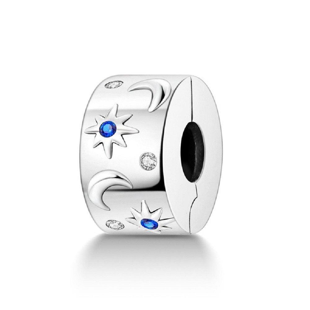 PANDACHARMS Bead Mond und Sterne Clip Charm für Charm Armband, 925er Silber, Zirkonia