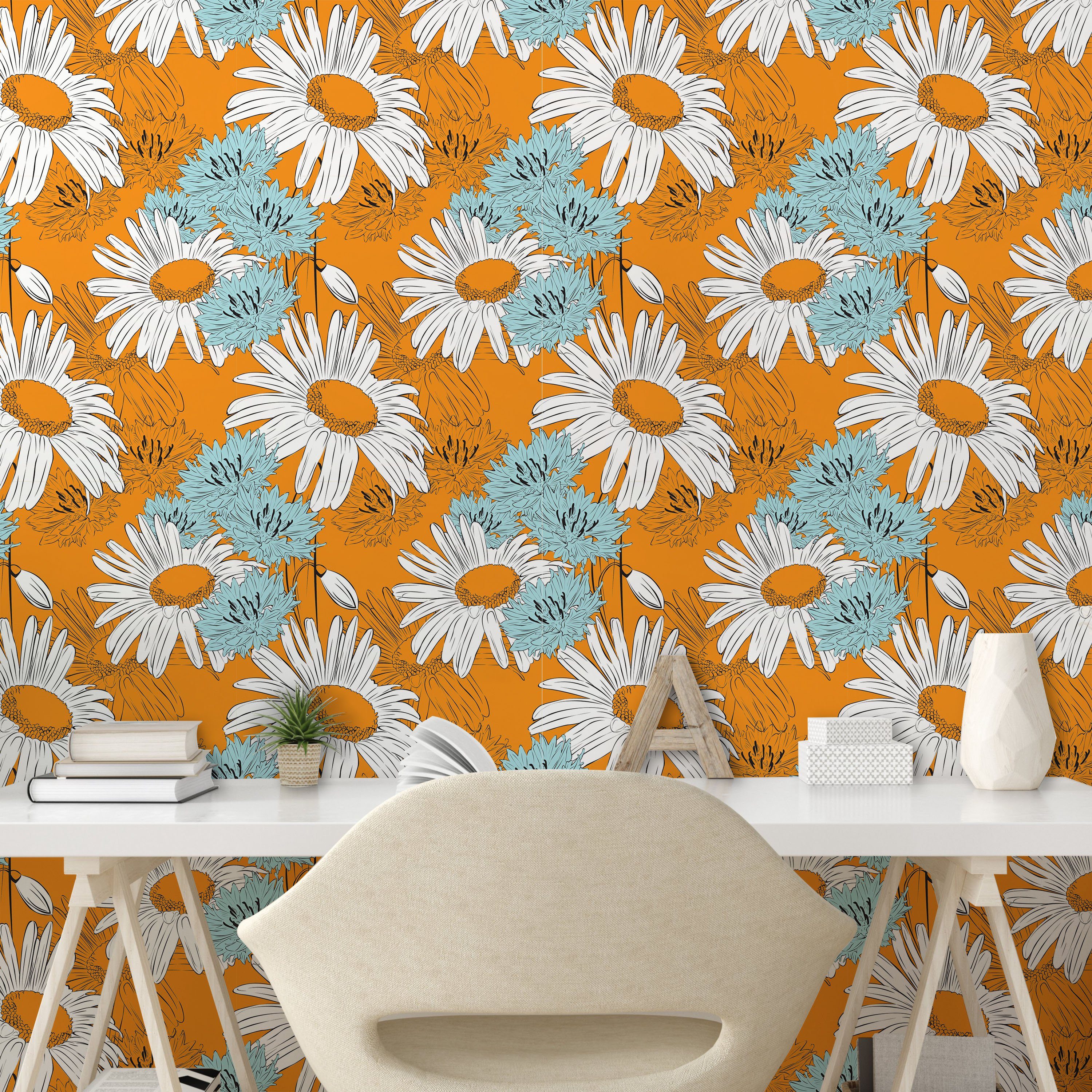 Küchenakzent, Abakuhaus Gänseblümchen Frühlingssaison Wohnzimmer selbstklebendes Orange Vinyltapete
