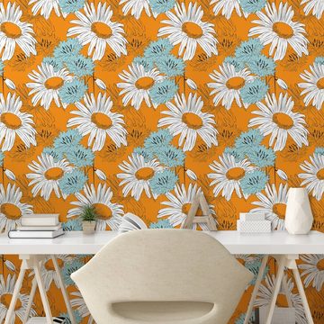 Abakuhaus Vinyltapete selbstklebendes Wohnzimmer Küchenakzent, Orange Gänseblümchen Frühlingssaison