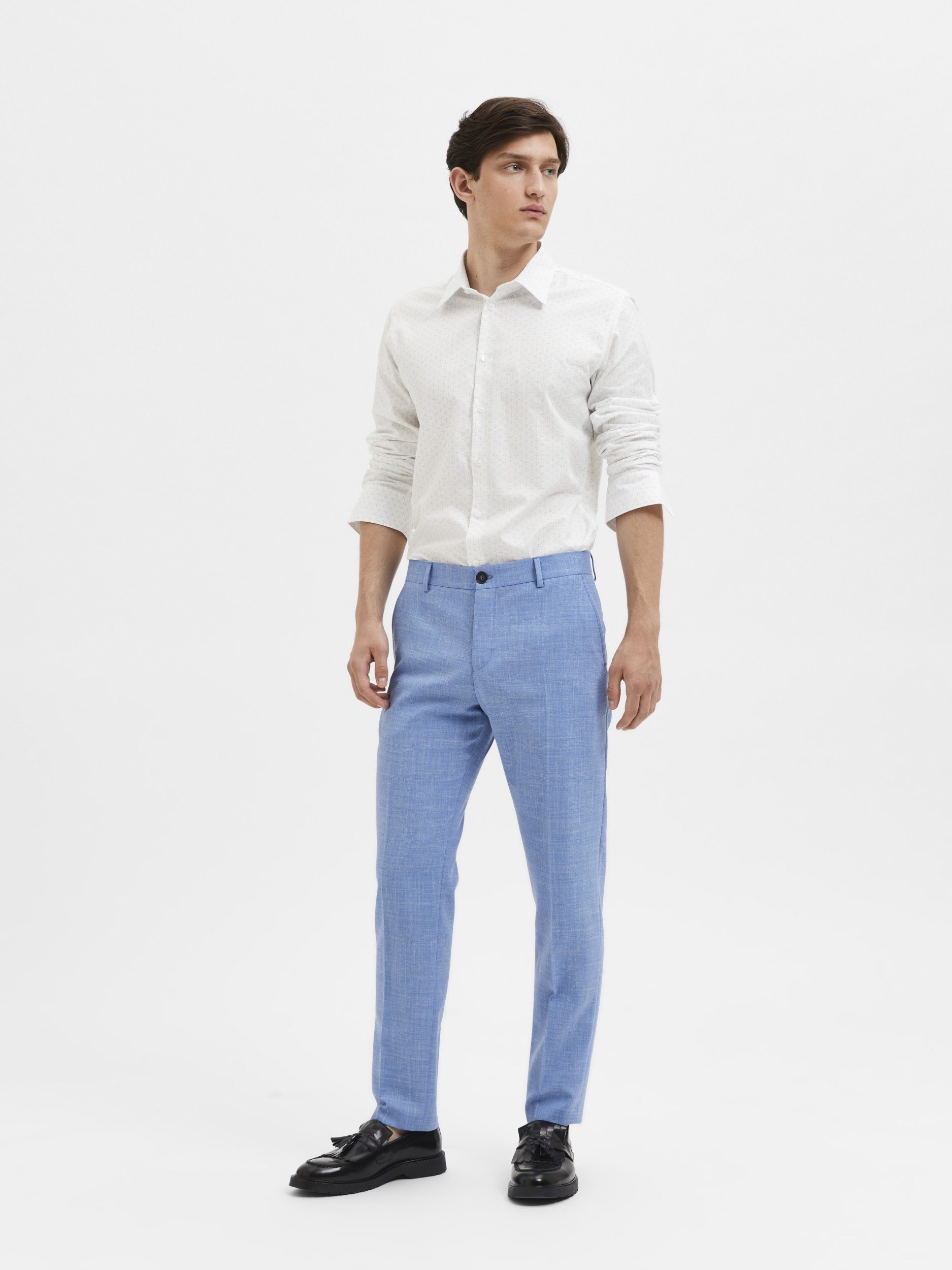 SELECTED HOMME Anzughose - Leinenhose SLHSLIM-OASIS LINEN - Slim Fit Slim-Fit-Anzughose mit Bügelfalten und Leinen-Woll-Anteil