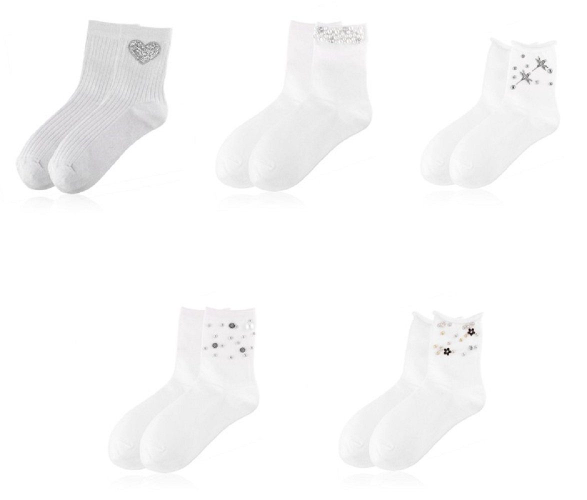 weiß Modell NEU Paar eleganter Baumwollsocken Socken 3 Frauen Lycille mit für 36/41 1 Glitzer