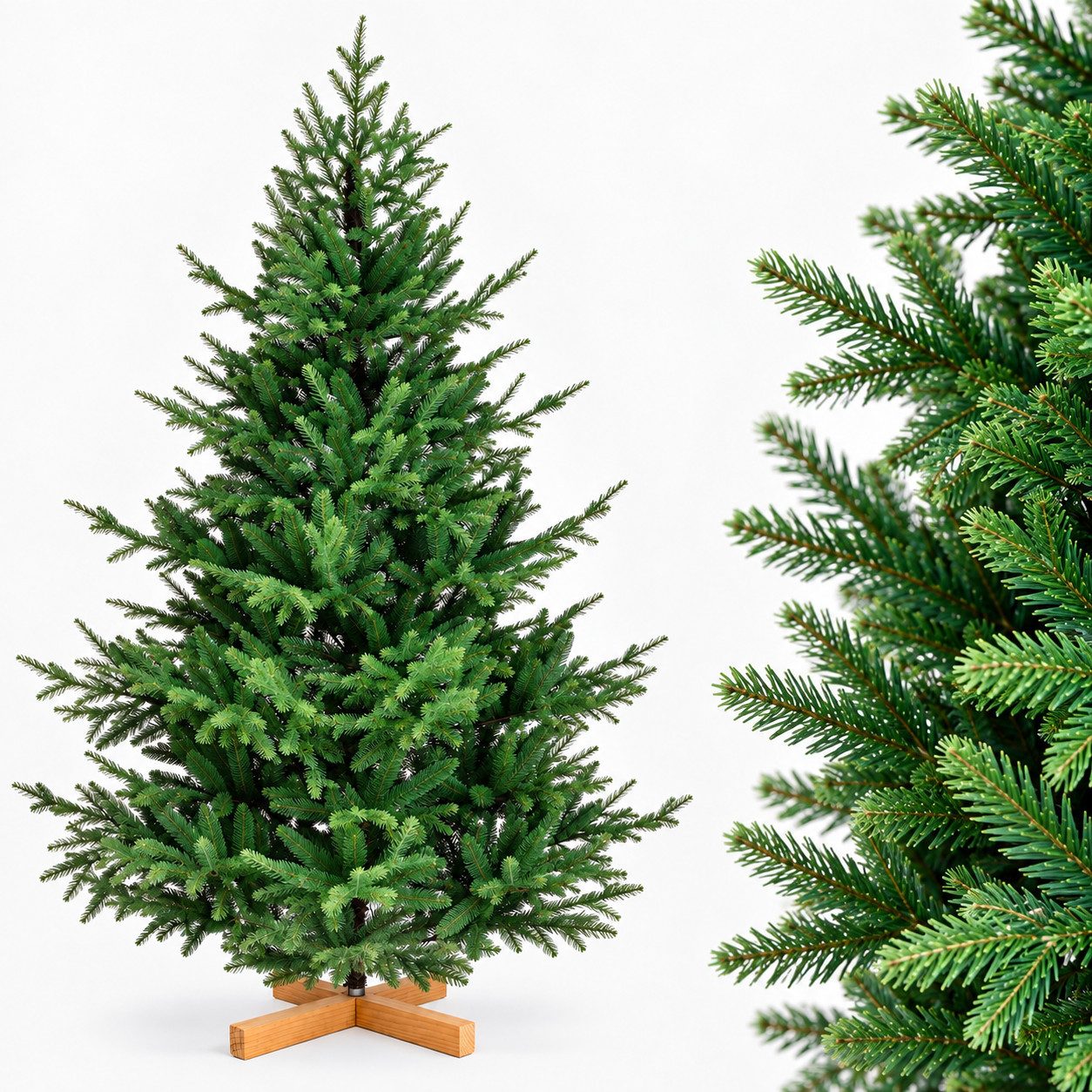 Yorbay Künstlicher Weihnachtsbaum 100 % PE-Zweige, Tannenbaum mit realistischer Stammoptik, Holz-ständer, 150 / 180 / 210 cm, Weihnachtsbaum Christbaum für Weihnachten-Dekoration