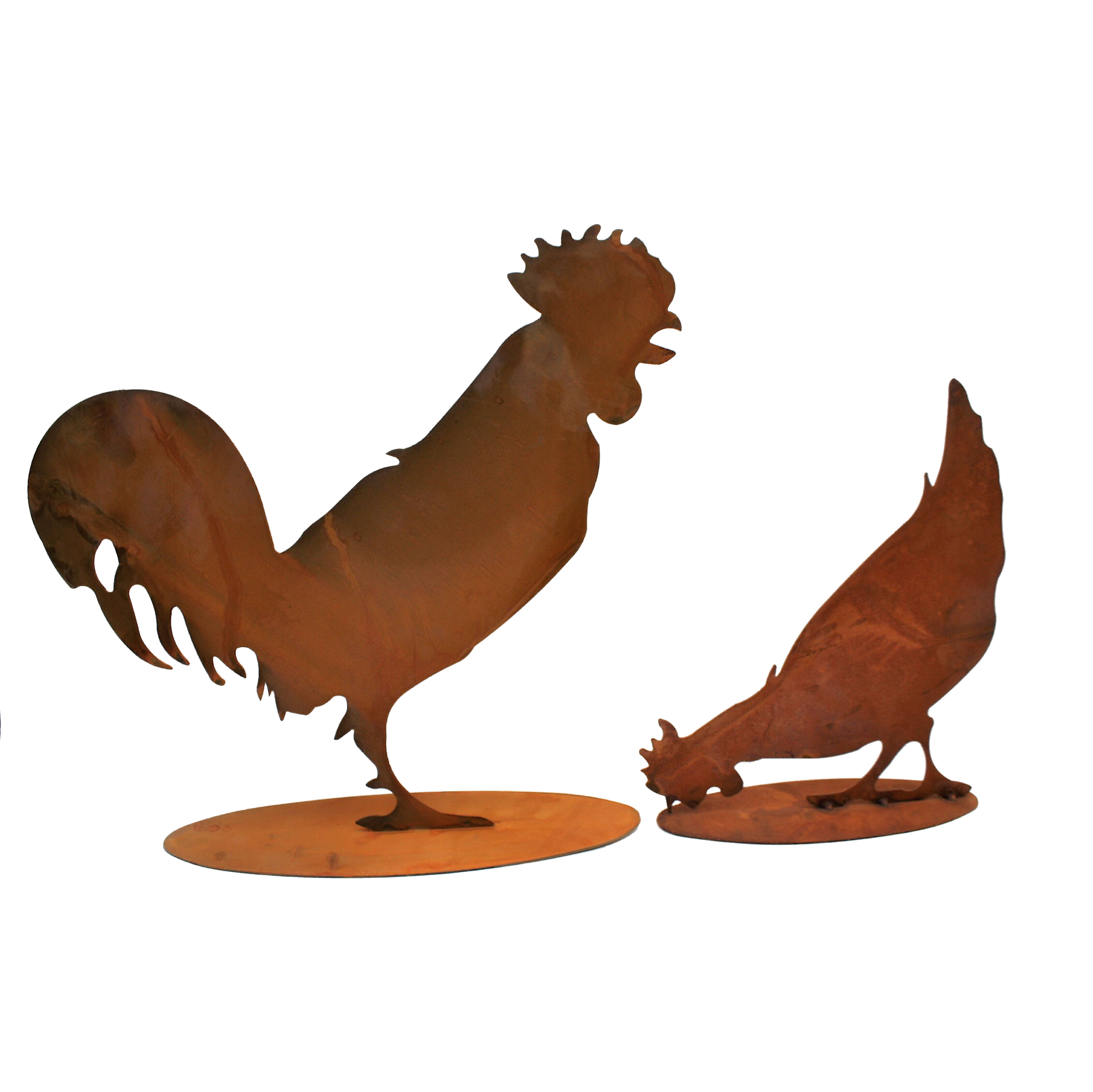 Gartenfigur Gartendeko Rost Hahn und Huhn