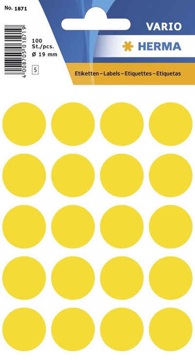 HERMA Etiketten HERMA Markierungspunkte, Durchmesser: 19 mm, gelb