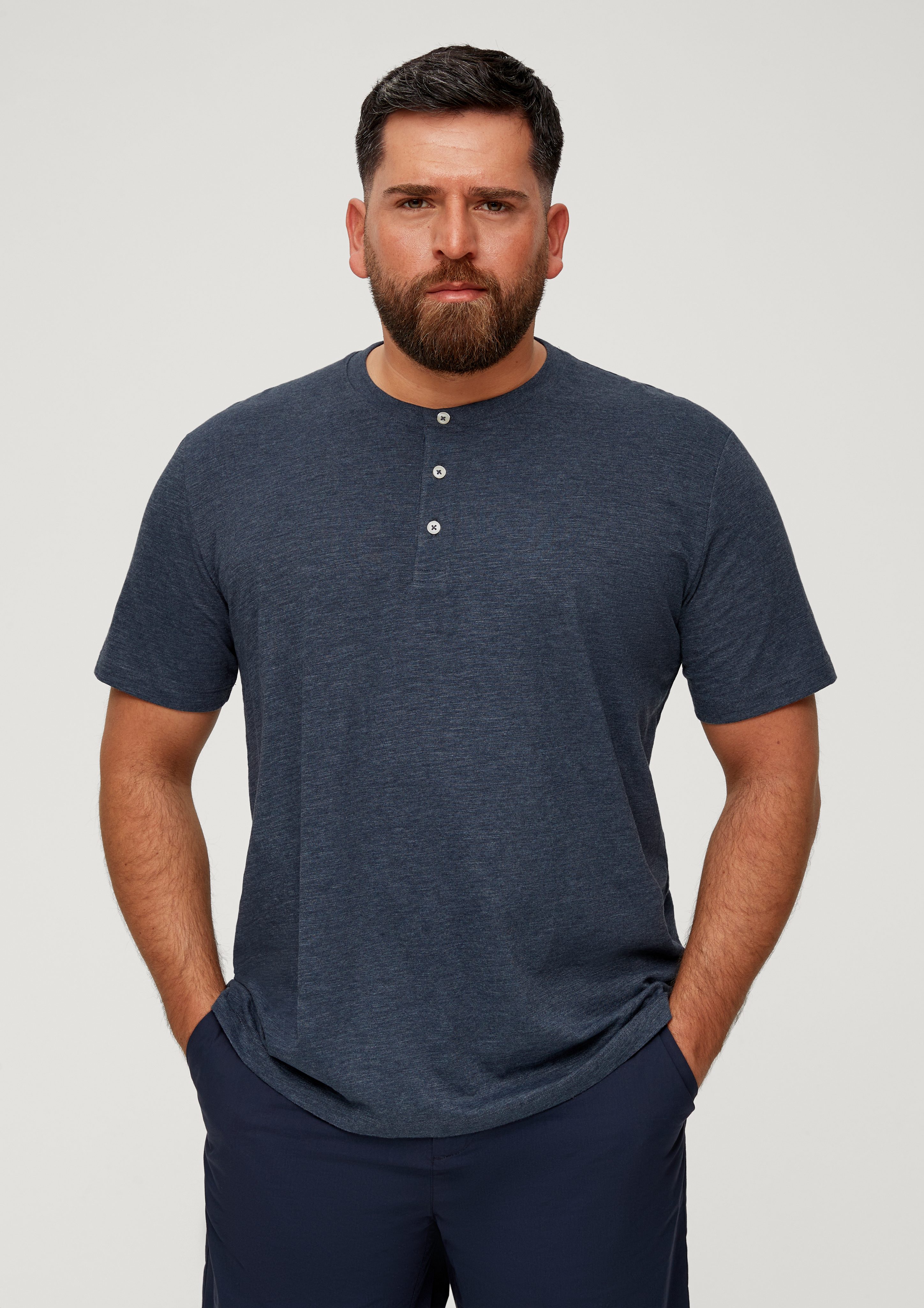 s.Oliver Kurzarmshirt T-Shirt mit Henleyausschnitt navy