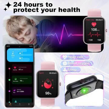 PTHTECHUS Smartwatch (1,83 Zoll, Android iOS), Kinder Fitnessuhr IP68 wasserdichte Schrittzähler Kindergeschenk für