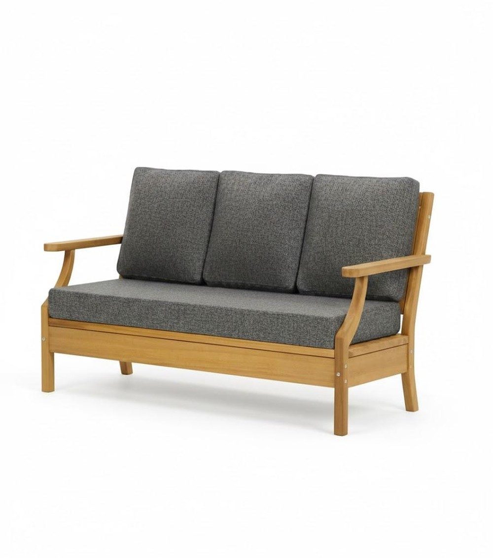 Xlmoebel Gartensofa Garten-Dreisitzer-Sofa in Grau mit Holzrahmen und Kopfteil, Gartensofa 1 Teile, Made in Europa
