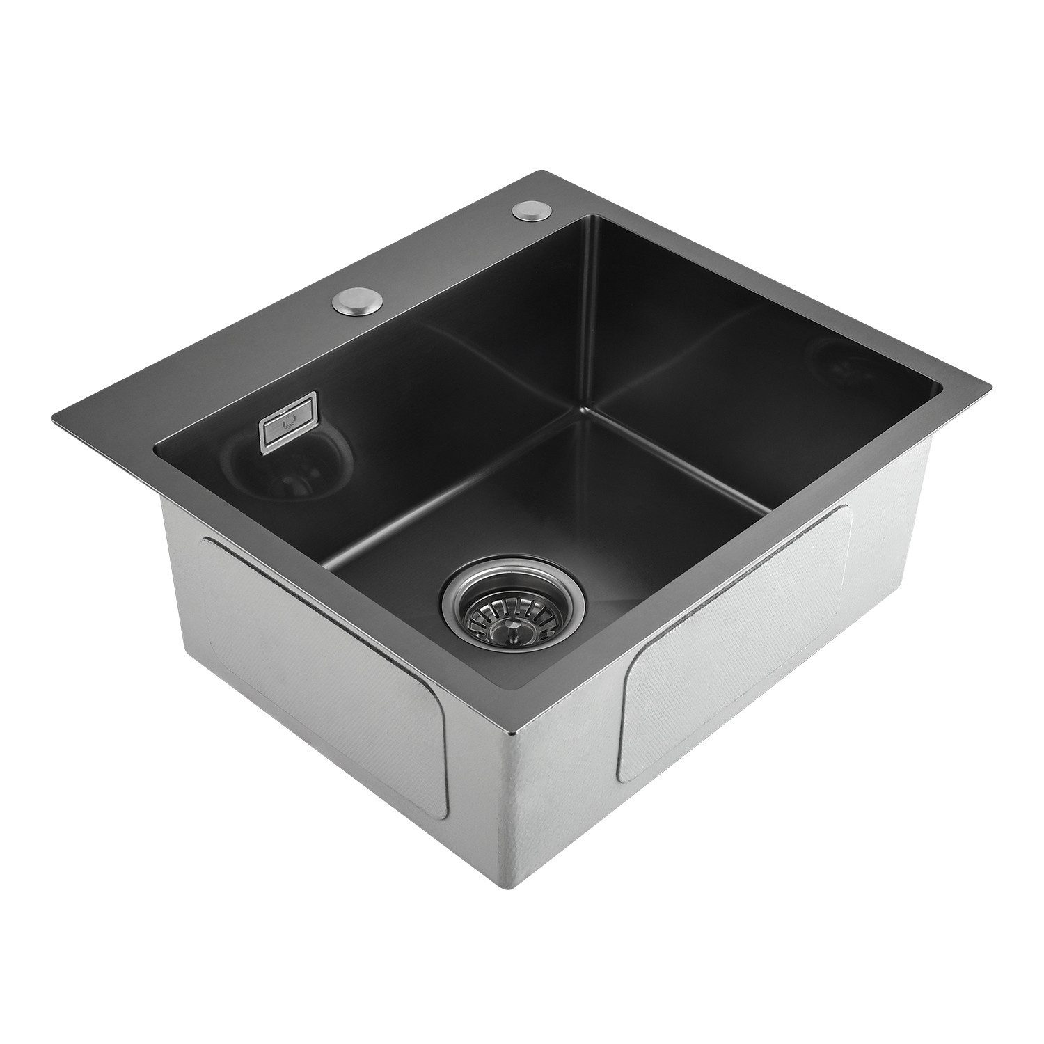 CECIPA MAX Edelstahlspüle Spülbecken Edelstahl, Spüle Küche mit Hahnloch, Einbauspüle 50x45CM, Quadrat, 50/45 cm, Anthrazitschwarz, 3 Installationsmethoden zur Auswahl