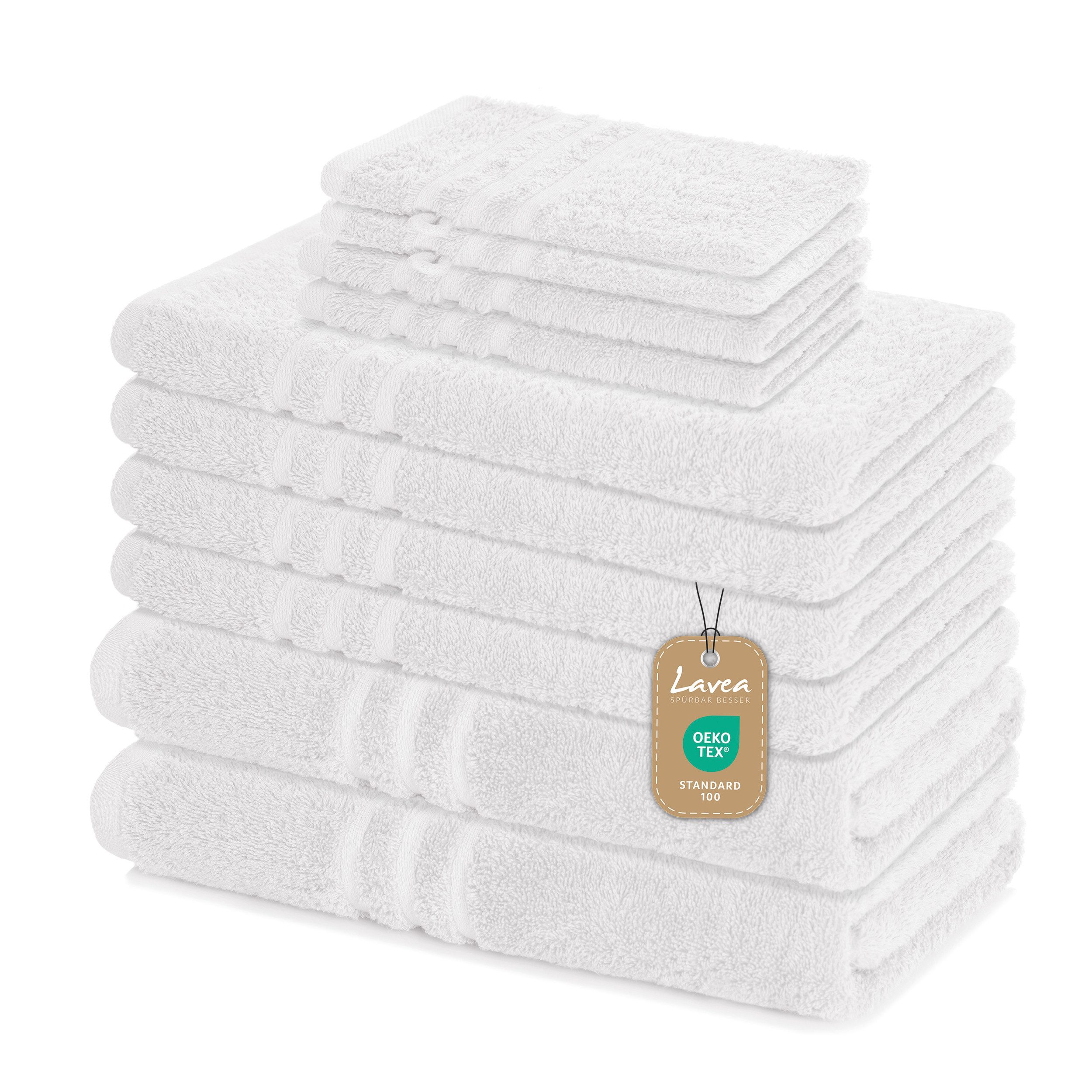 Lavea Handtuch Set Elena, Duschtücher, Handtücher, Gästetücher, Waschhandschuhe, 100% Baumwolle (Set, 10-St), Frottierserie, weich & saugstark, pflegeleicht, 500 g/m² Frottier