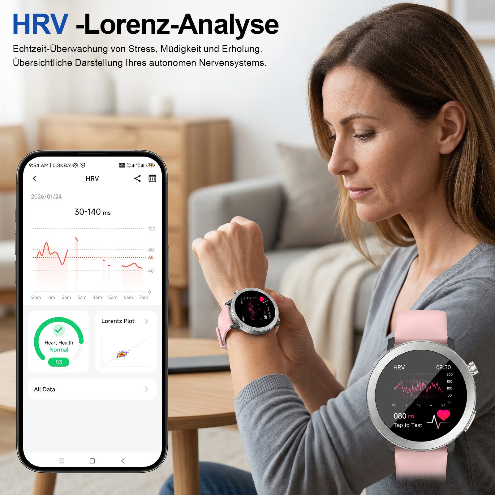 ANYSUN Smartwatch Herren Damen,Fitness Tracker Uhr mit Telefonfunktion Smartwatch (4,1 cm/1,46 Zoll) Gesundheitsuhr mit EKG+HRV/Blutdruckmessung/BMI, mit SOS-Notruf, IP68 100+ Sportmodi,24/7 Herzfrequenz/Schlafmonitor/SpO2, Android/iOS