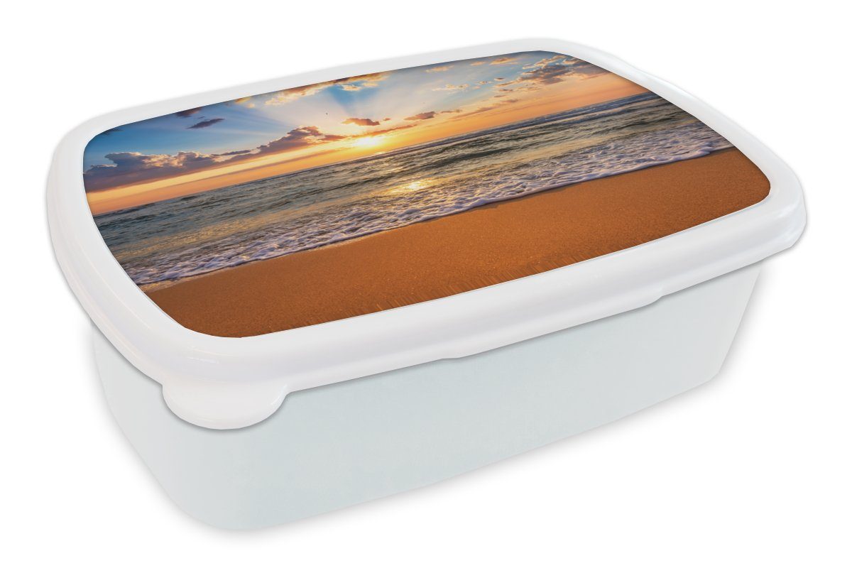 Lunchbox Wolken Horizont, Kunststoff, Brotdose, Strand Sonnenuntergang MuchoWow (2-tlg), Mädchen und Jungs Meer für Erwachsene, - weiß Brotbox Kinder und - für - -