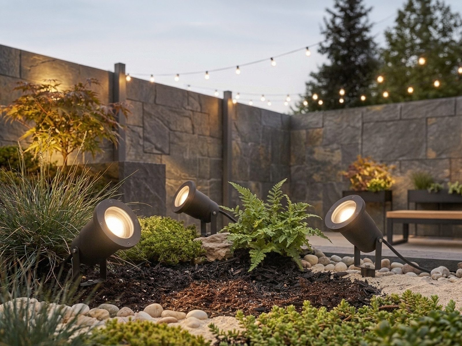 TRIO Leuchten LED Gartenstrahler, LED wechselbar, Warmweiß, 3er Set Baum-strahler Garten-beleuchtung mit Strom IP 65, Höhe 11cm